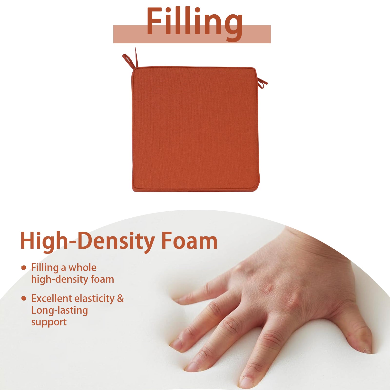 GoodGoods Outdoor Seat Cushion 22x22 in - Orange filling and support