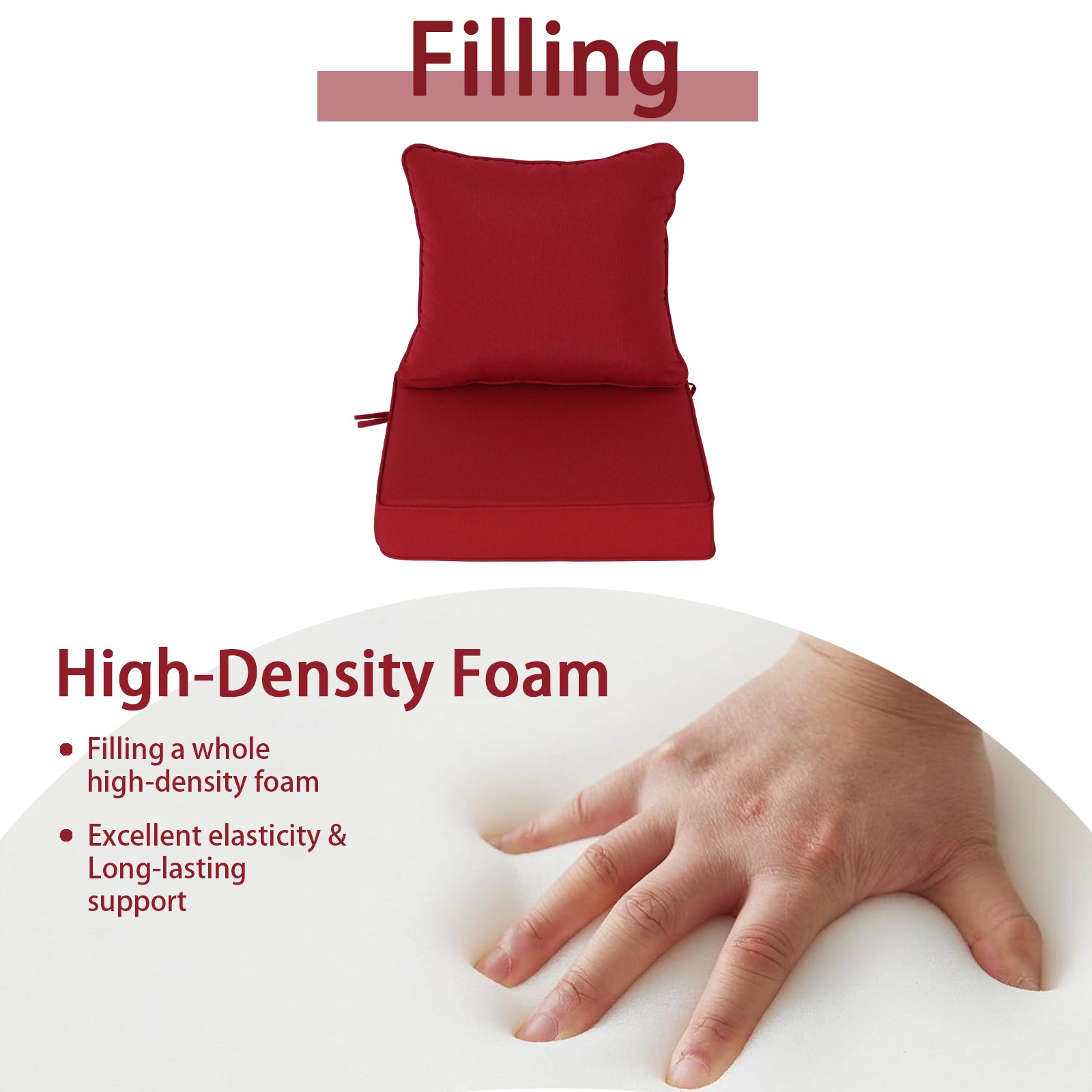 GoodGoods Deep Seat Outdoor Cushion Set 24x24 in - Red filling and support