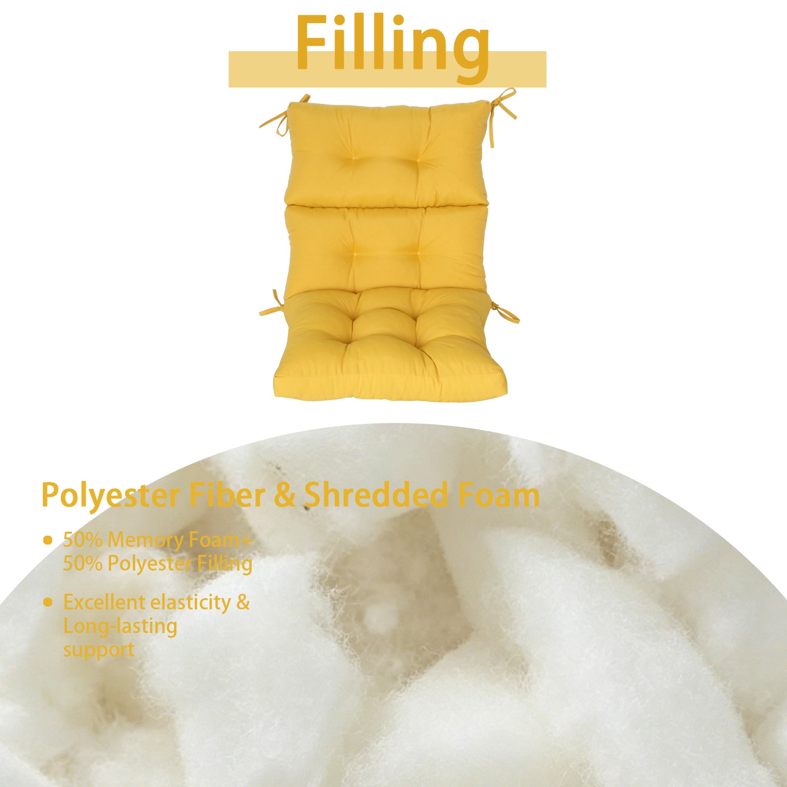 GoodGoods Tufted Outdoor High-Back Chair Cushion 22x44 in - Yellow filling and support