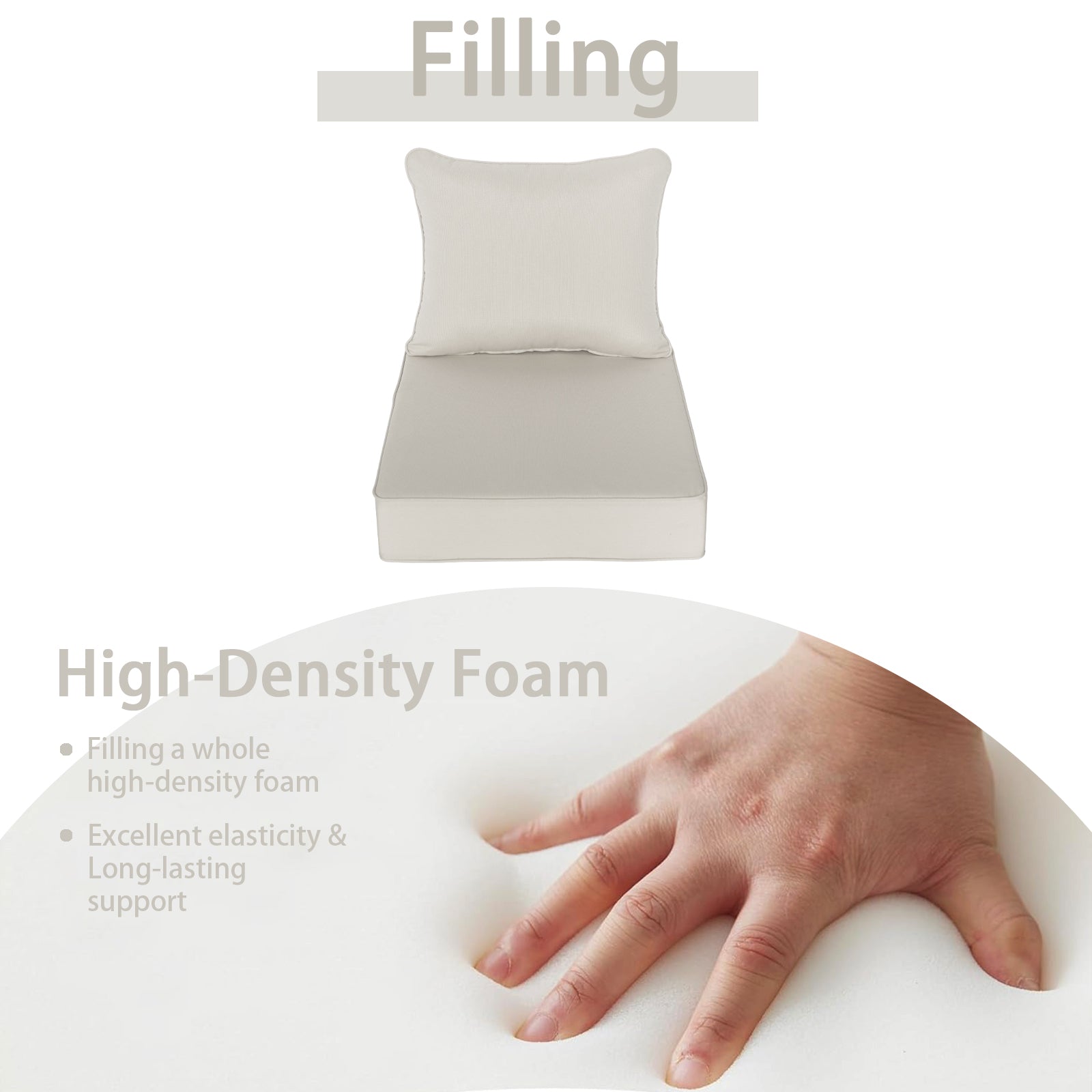 GoodGoods Deep Seat Outdoor Cushion Set 24x28 in - Beige filling and support