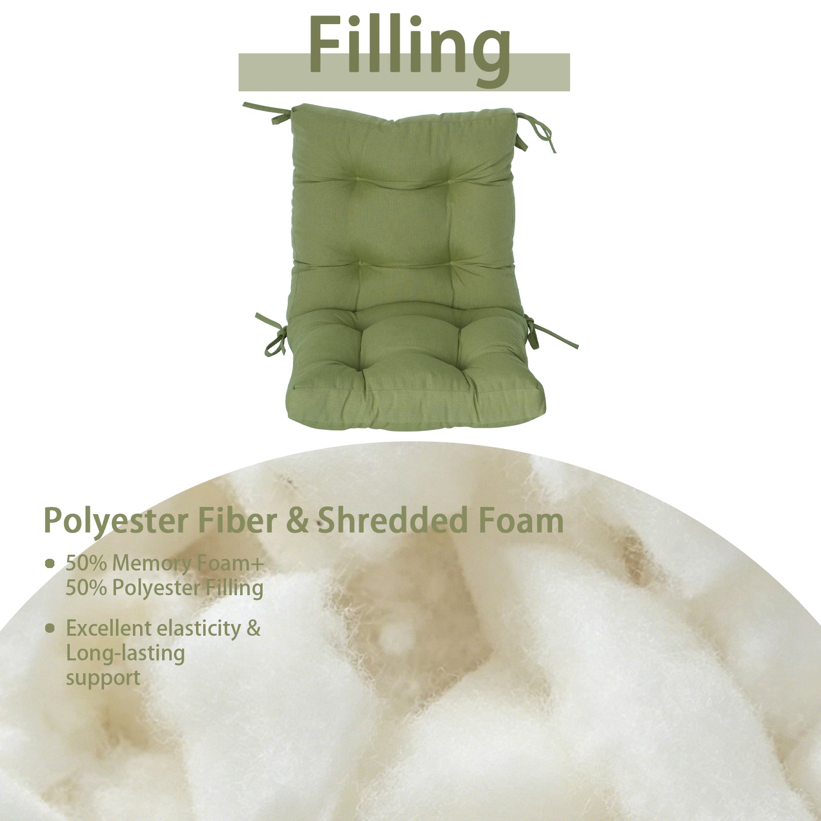 GoodGoods Tufted Outdoor High-Back Chair Cushion 20x40 in - Light Green filling and support