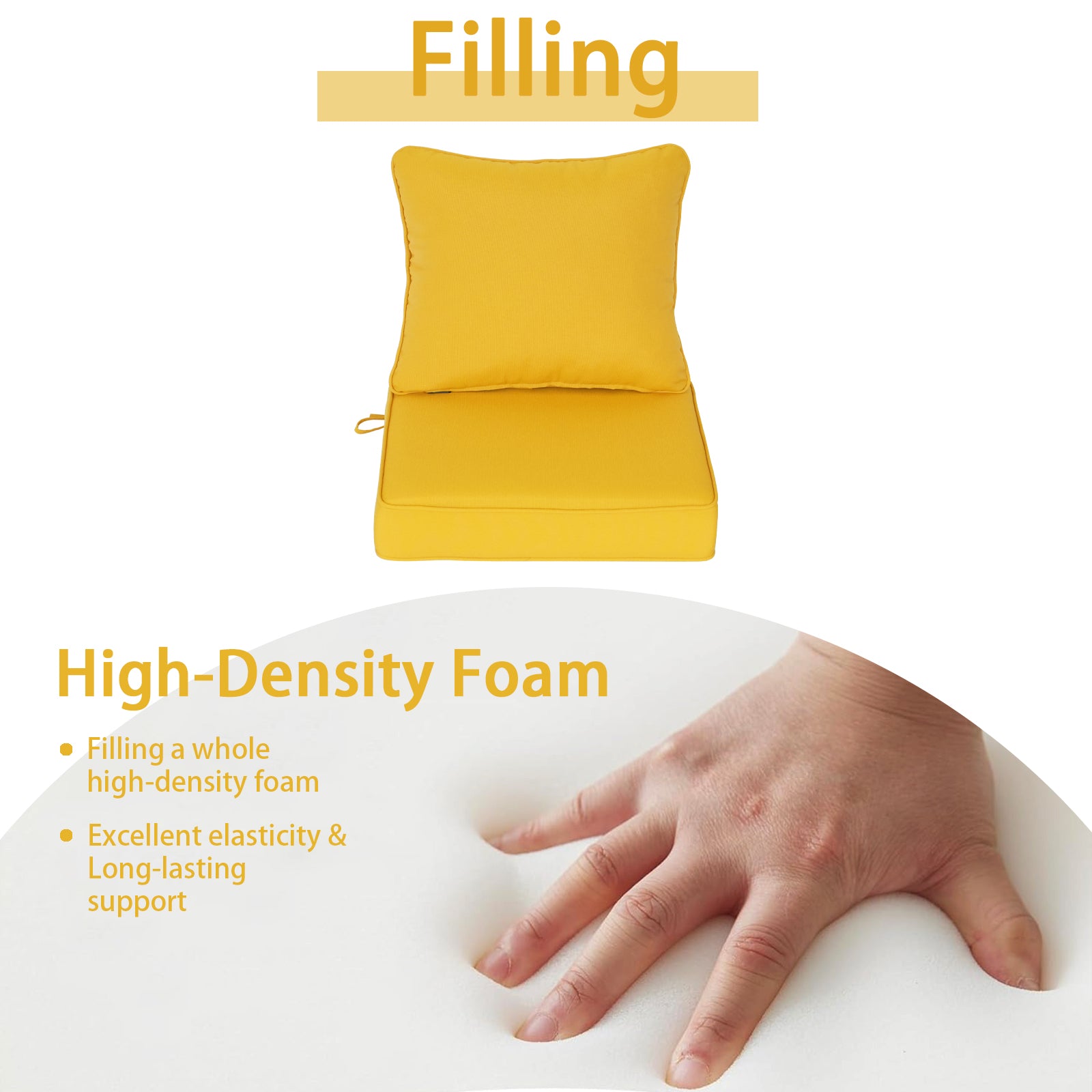GoodGoods Deep Seat Outdoor Cushion Set 24x24 in - Yellow filling and support