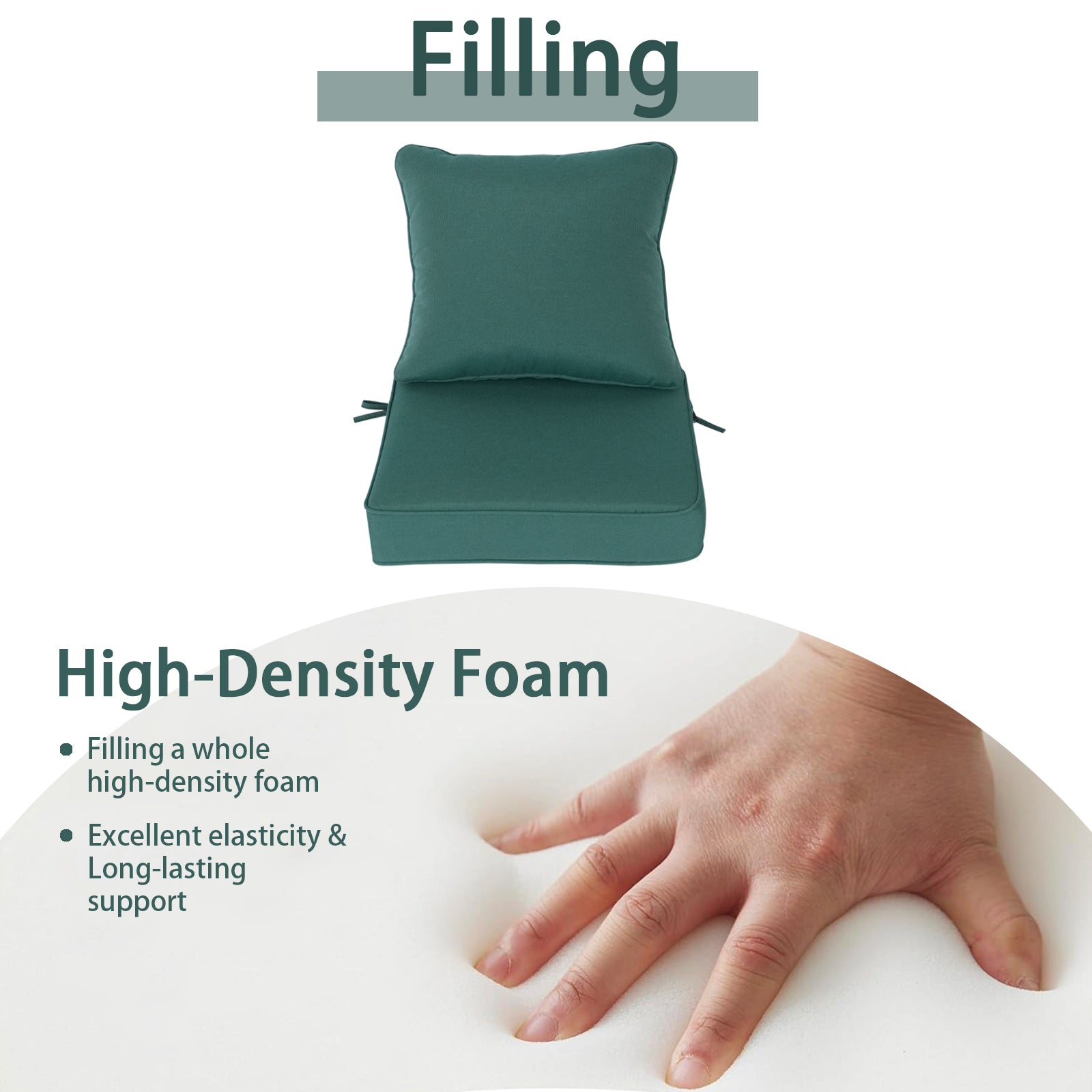 GoodGoods Deep Seat Outdoor Cushion Set 24x24 in - Deep Green filling and support