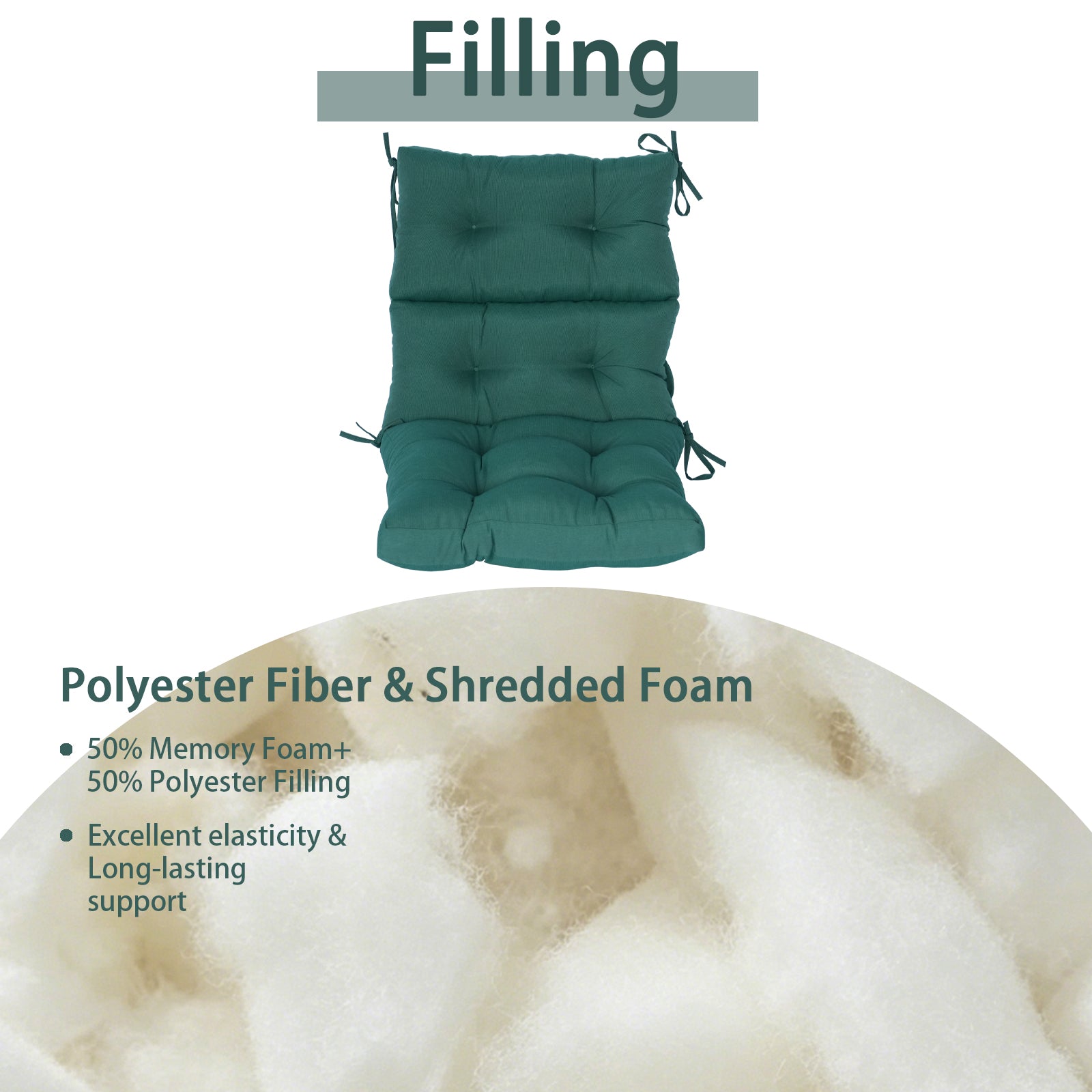 GoodGoods Tufted Outdoor High-Back Chair Cushion 22x44 in - Deep Green filling and support