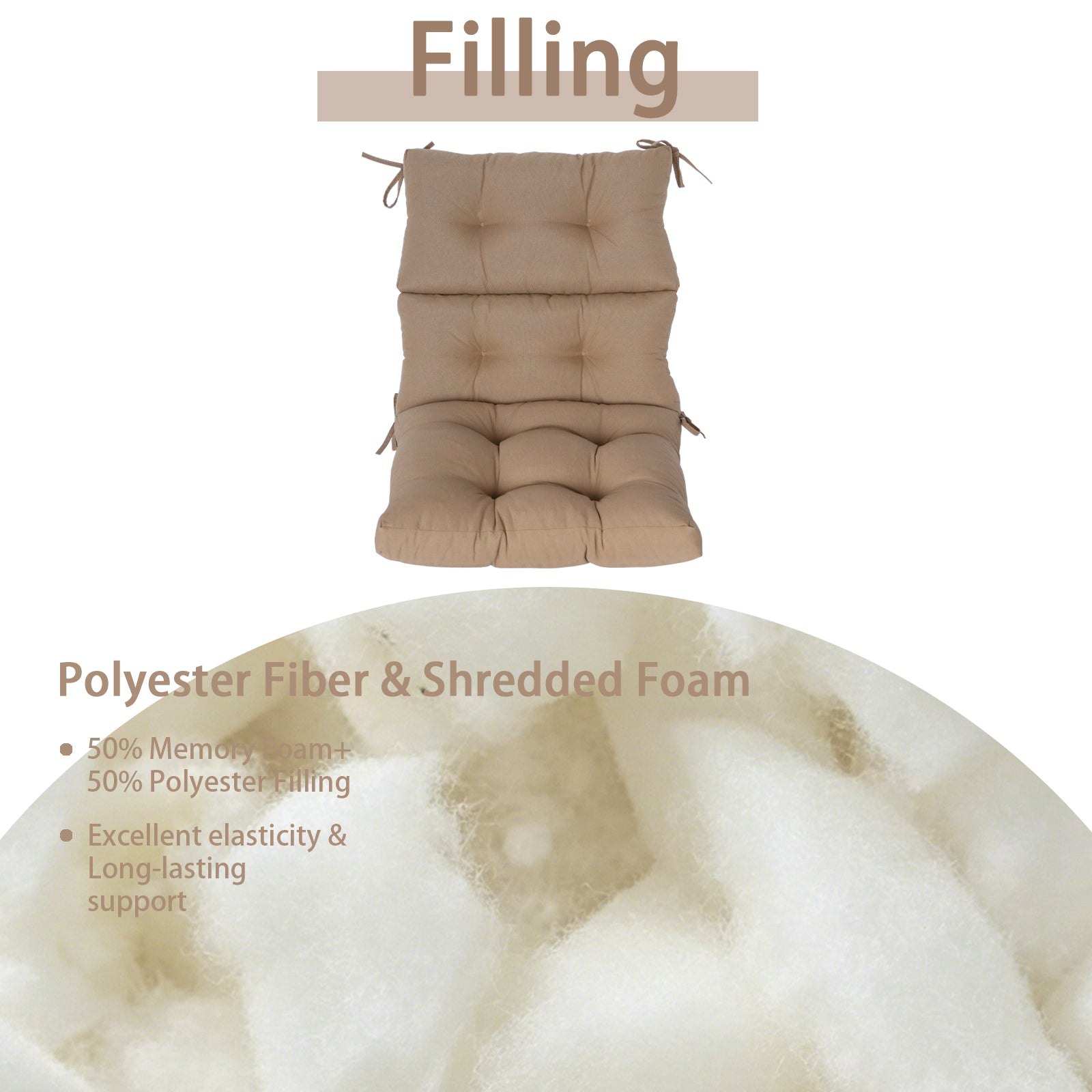 GoodGoods Tufted Outdoor High-Back Chair Cushion 22x44 in - Brown filling and support