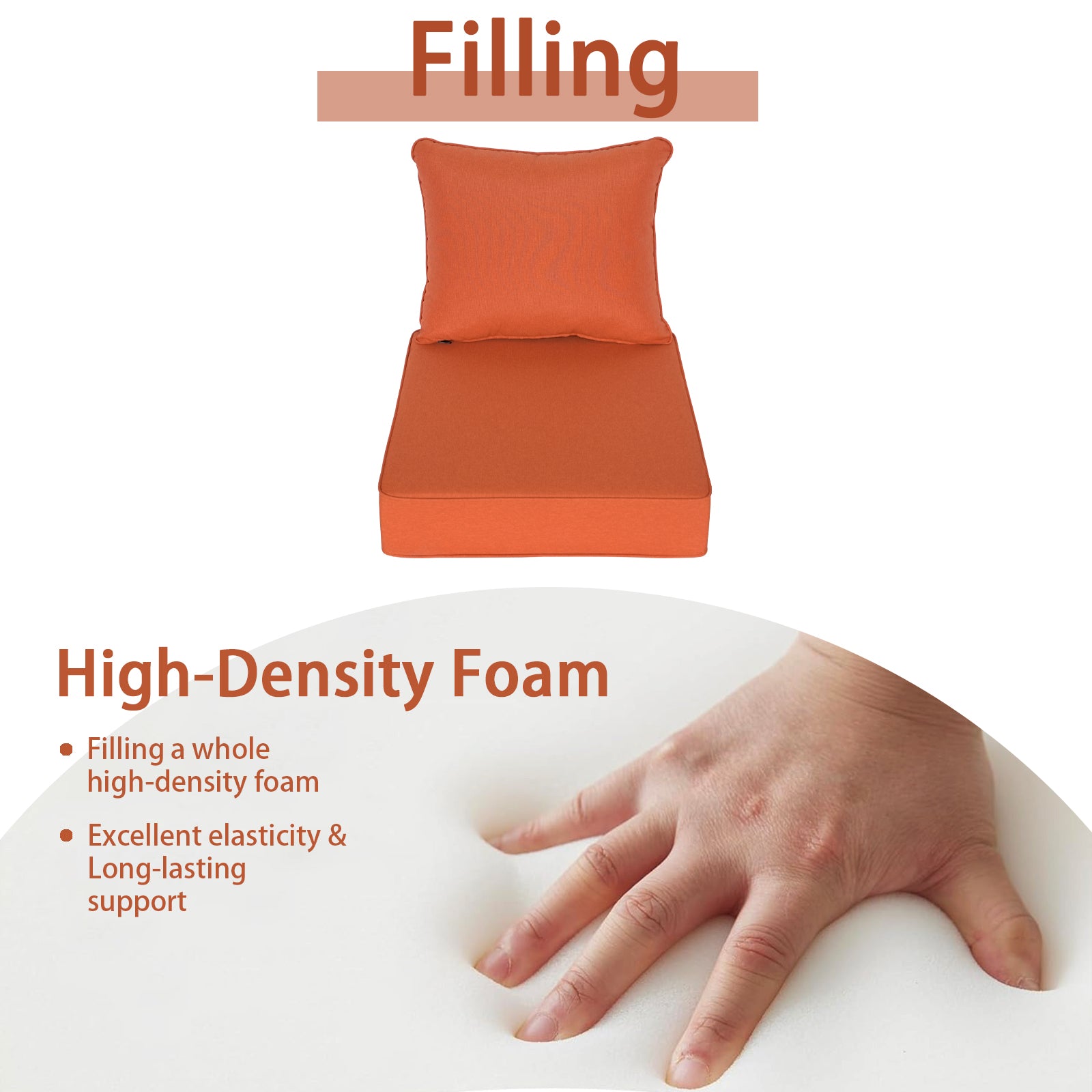 GoodGoods Deep Seat Outdoor Cushion Set 24x28 in - Orange filling and support