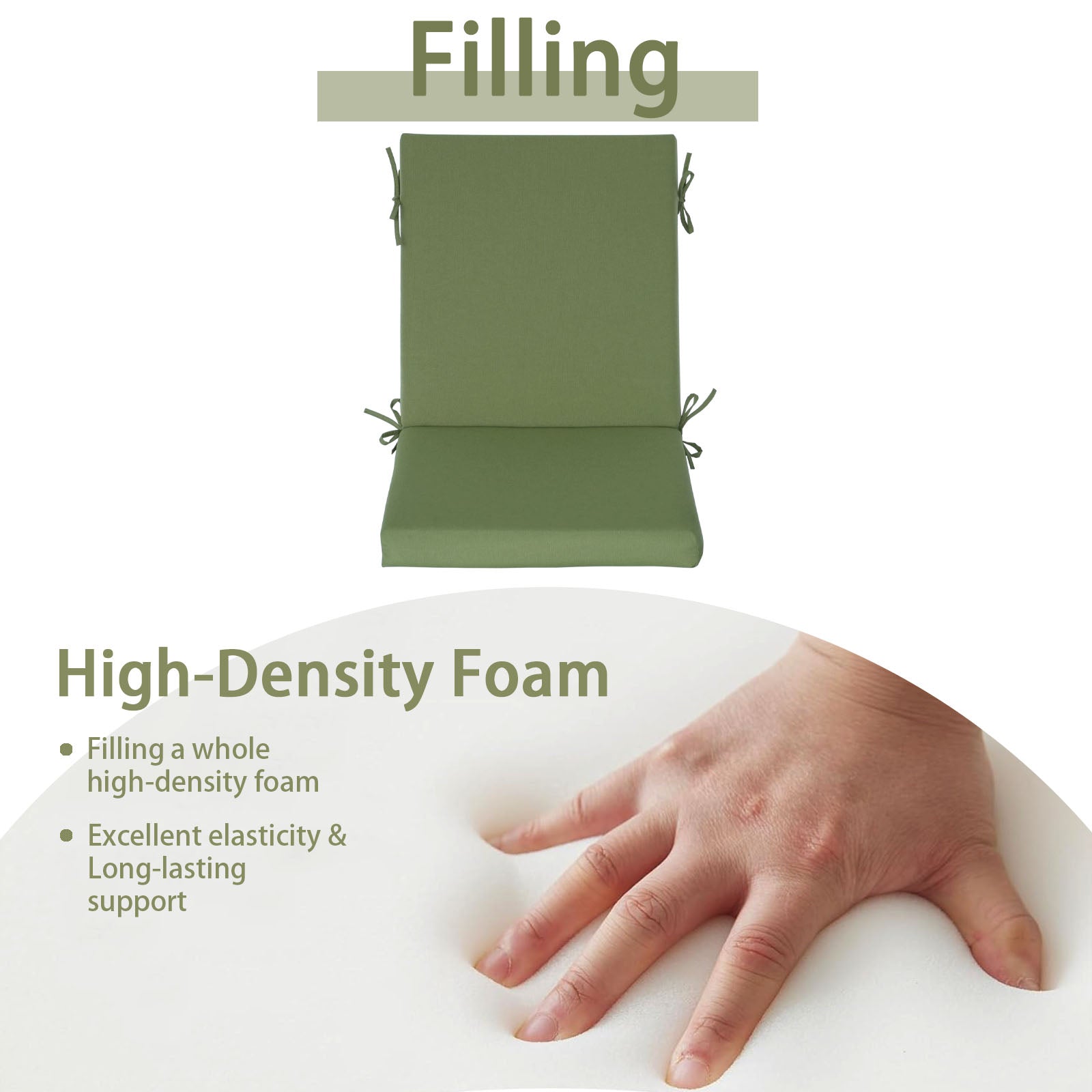 GoodGoods Outdoor High-Back Chair Cushion 22x44 in - Light Green filling and support