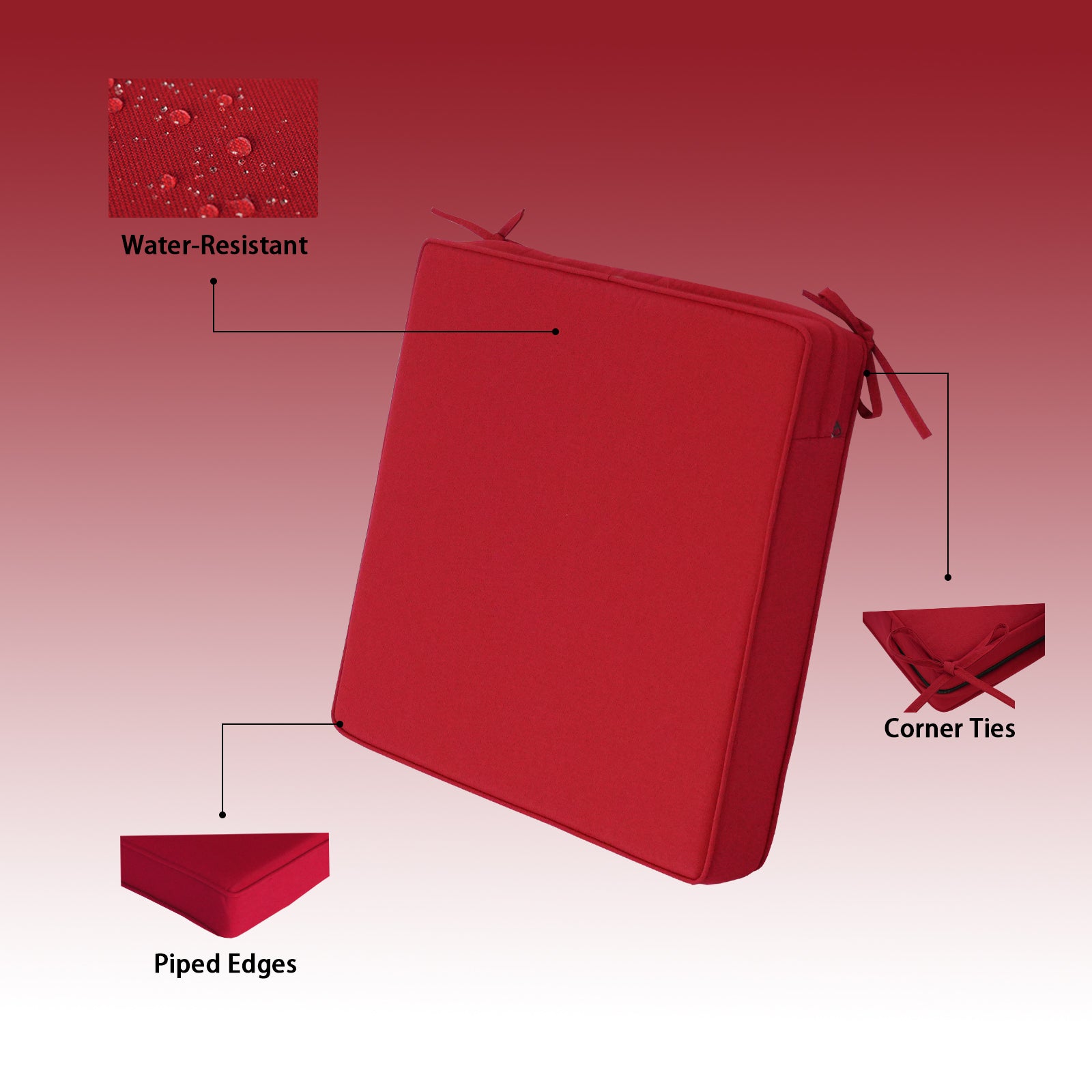 GoodGoods Outdoor Seat Cushion 22x22 in - Red - image 4