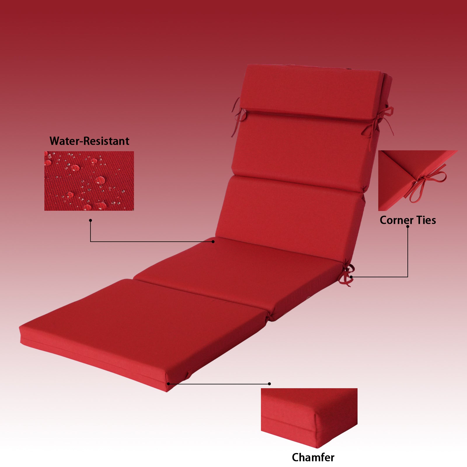 GoodGoods Outdoor Chaise Lounge Cushion 25x77 in - Red water-resistant fabric and construction details