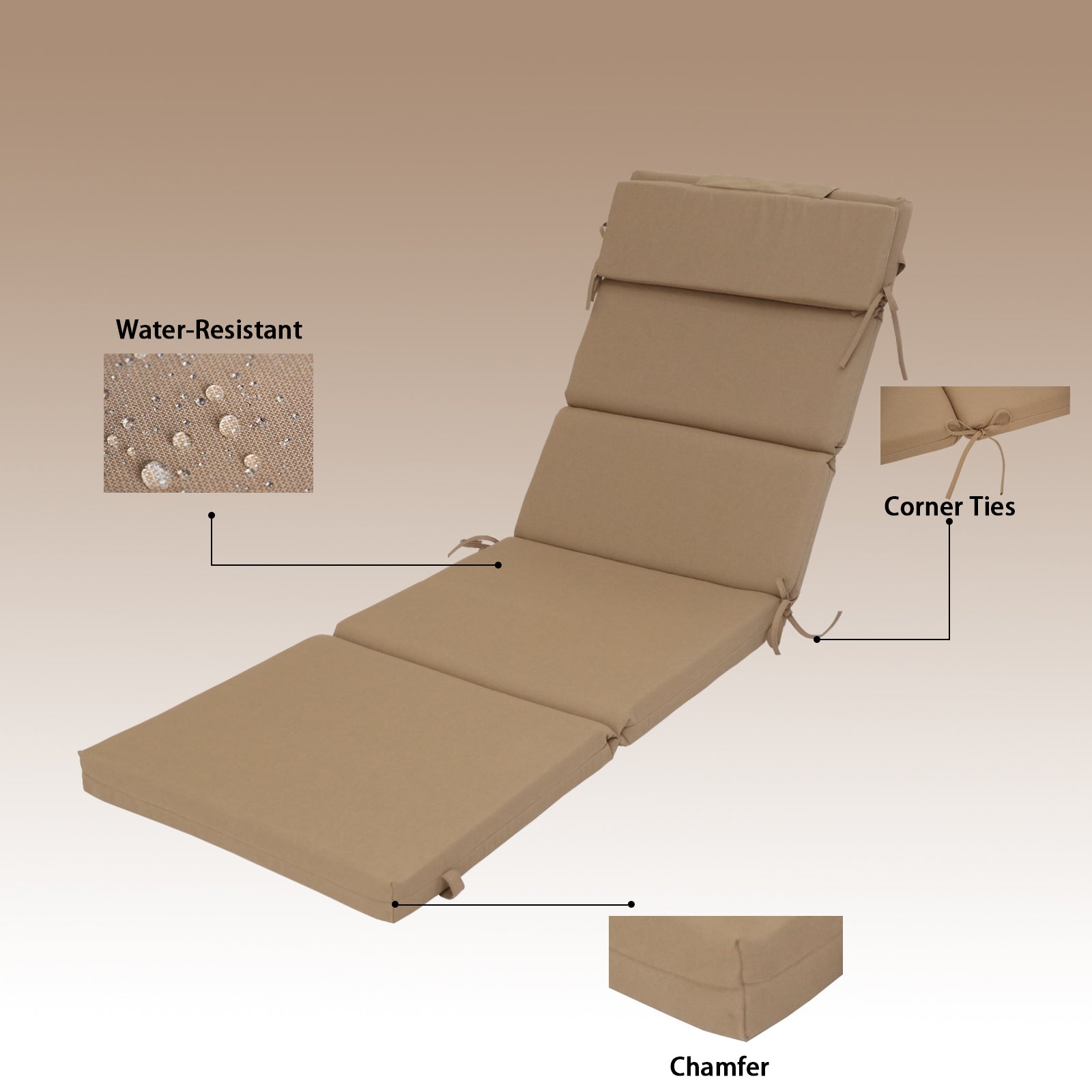 GoodGoods Outdoor Chaise Lounge Cushion 25x77 in - Brown water-resistant fabric and construction details