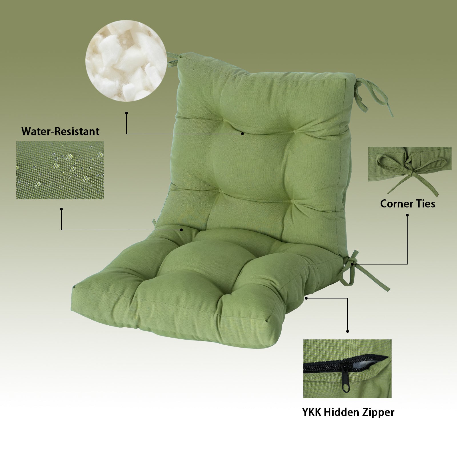 GoodGoods Tufted Outdoor High-Back Chair Cushion 20x40 in - Light Green water-resistant fabric and construction details