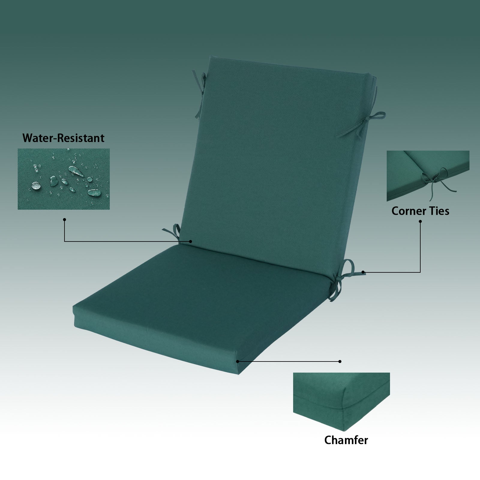GoodGoods Outdoor High-Back Chair Cushion 22x44 in - Deep Green water-resistant fabric and construction details