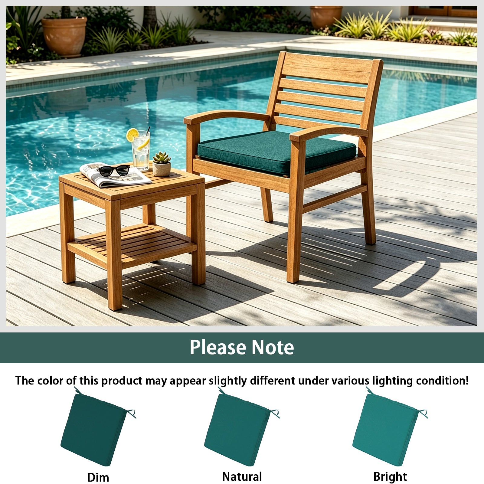 GoodGoods Outdoor Seat Cushion 22x22 in - Deep Green lifestyle and product view 12