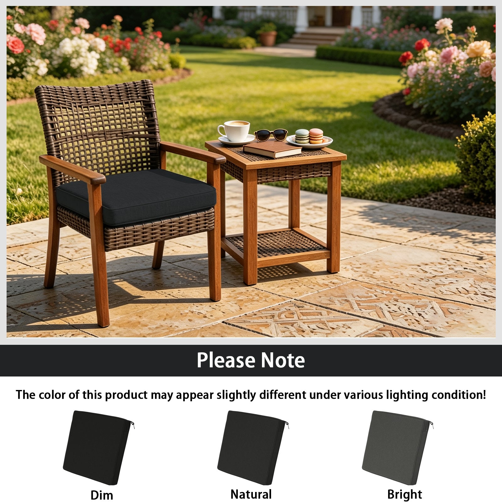 GoodGoods Outdoor Seat Cushion 24x24 in - Black lifestyle and product view 8