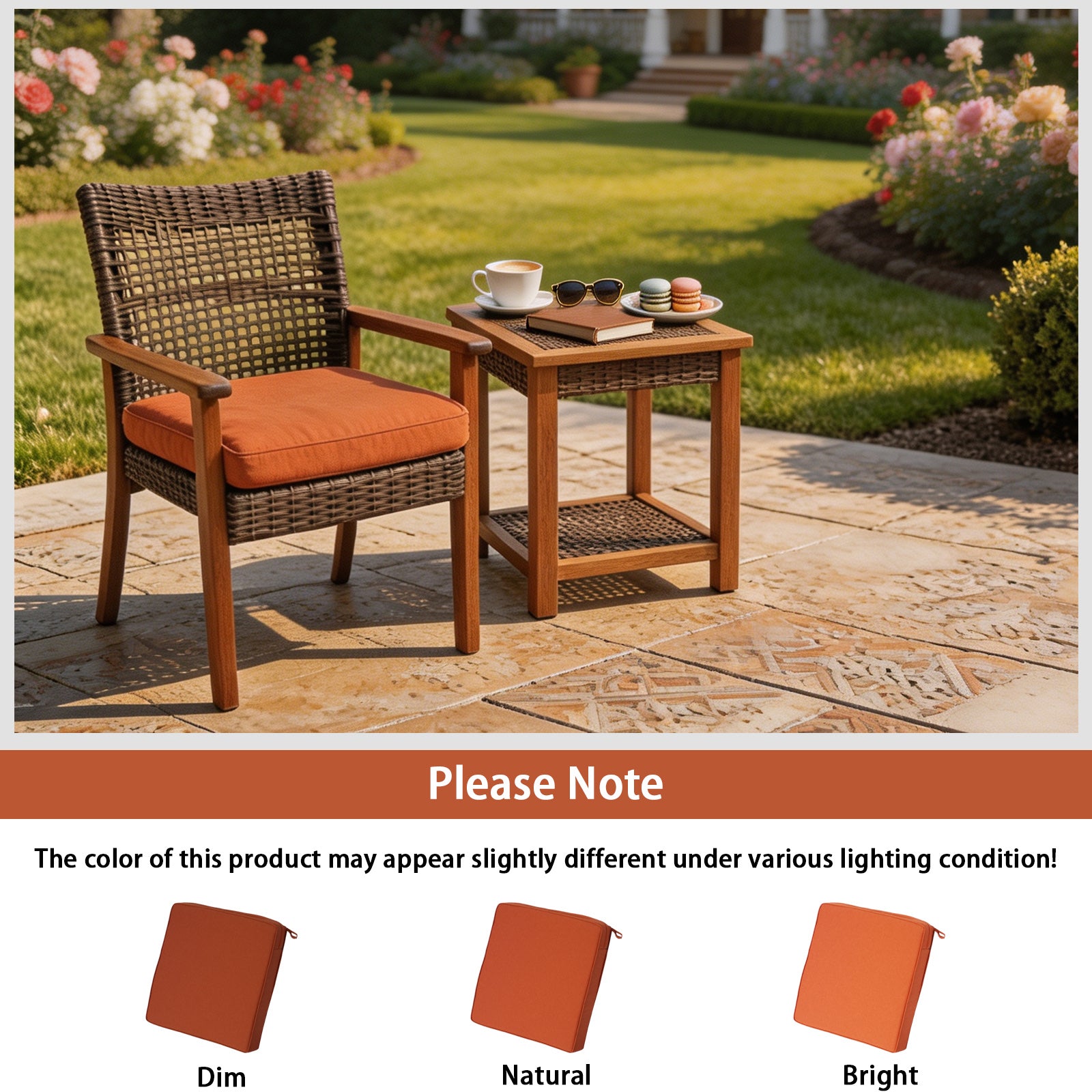 GoodGoods Outdoor Seat Cushion 24x24 in - Orange lifestyle and product view 8