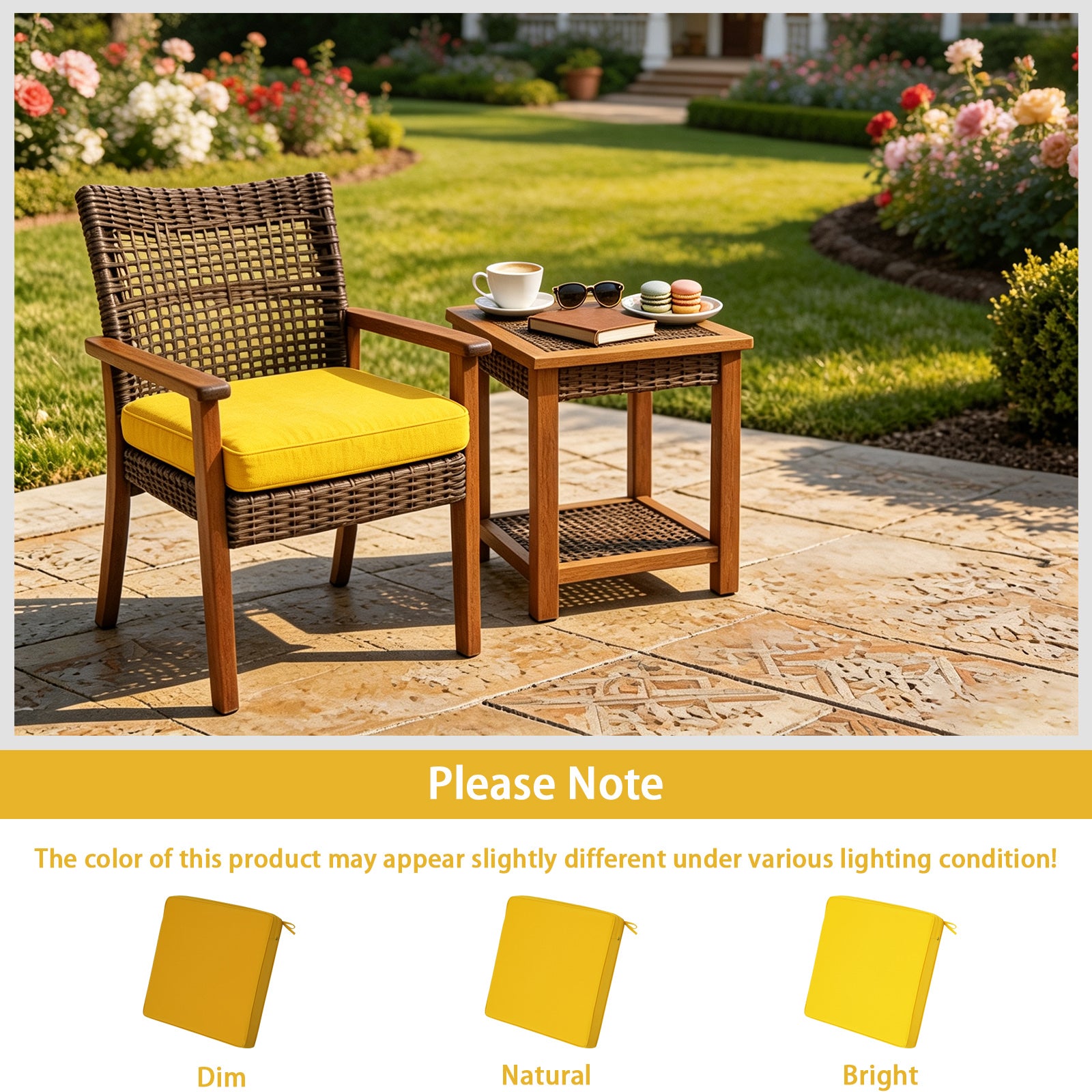 GoodGoods Outdoor Seat Cushion 24x24 in - Yellow lifestyle and product view 8