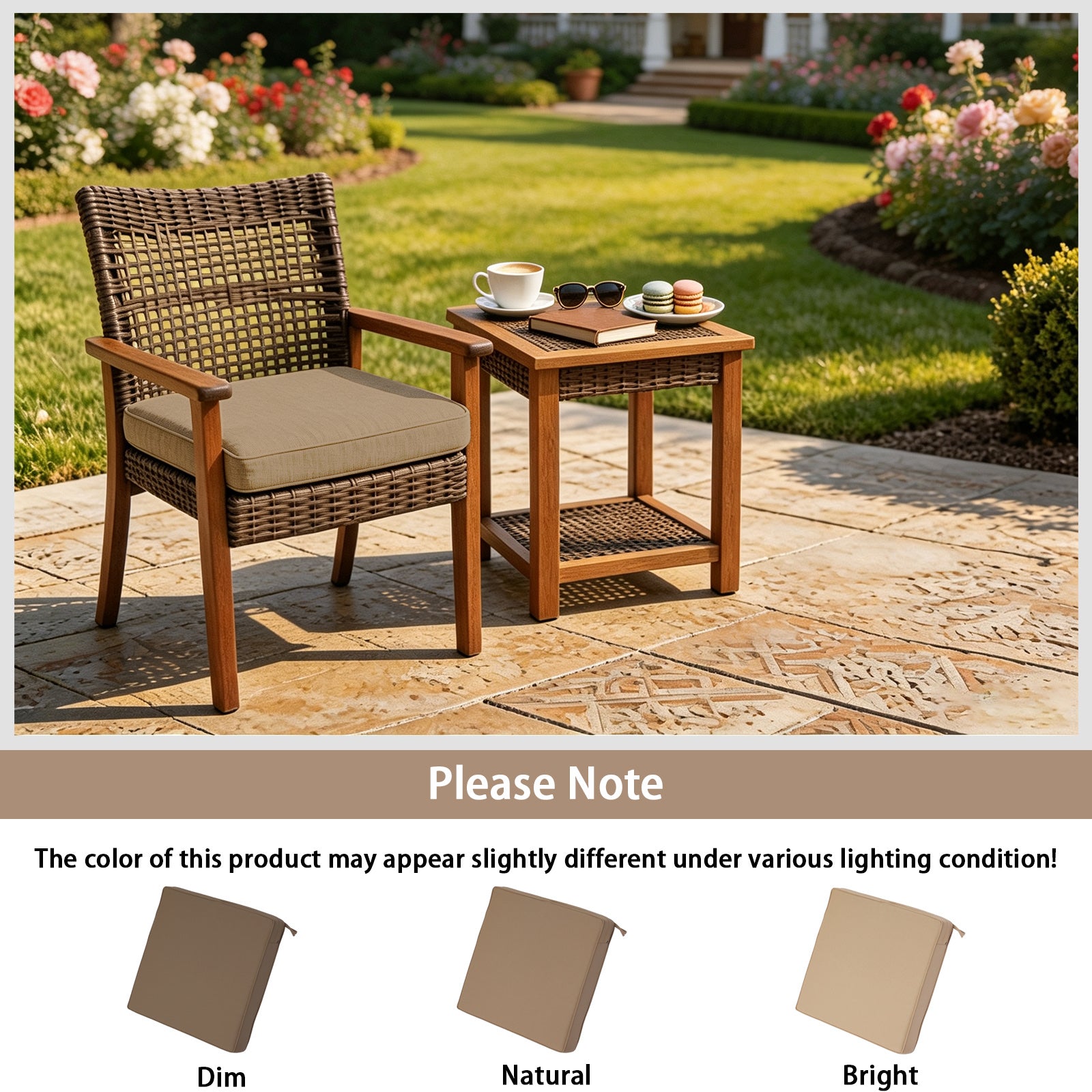 GoodGoods Outdoor Seat Cushion 24x24 in - Brown lifestyle and product view 8