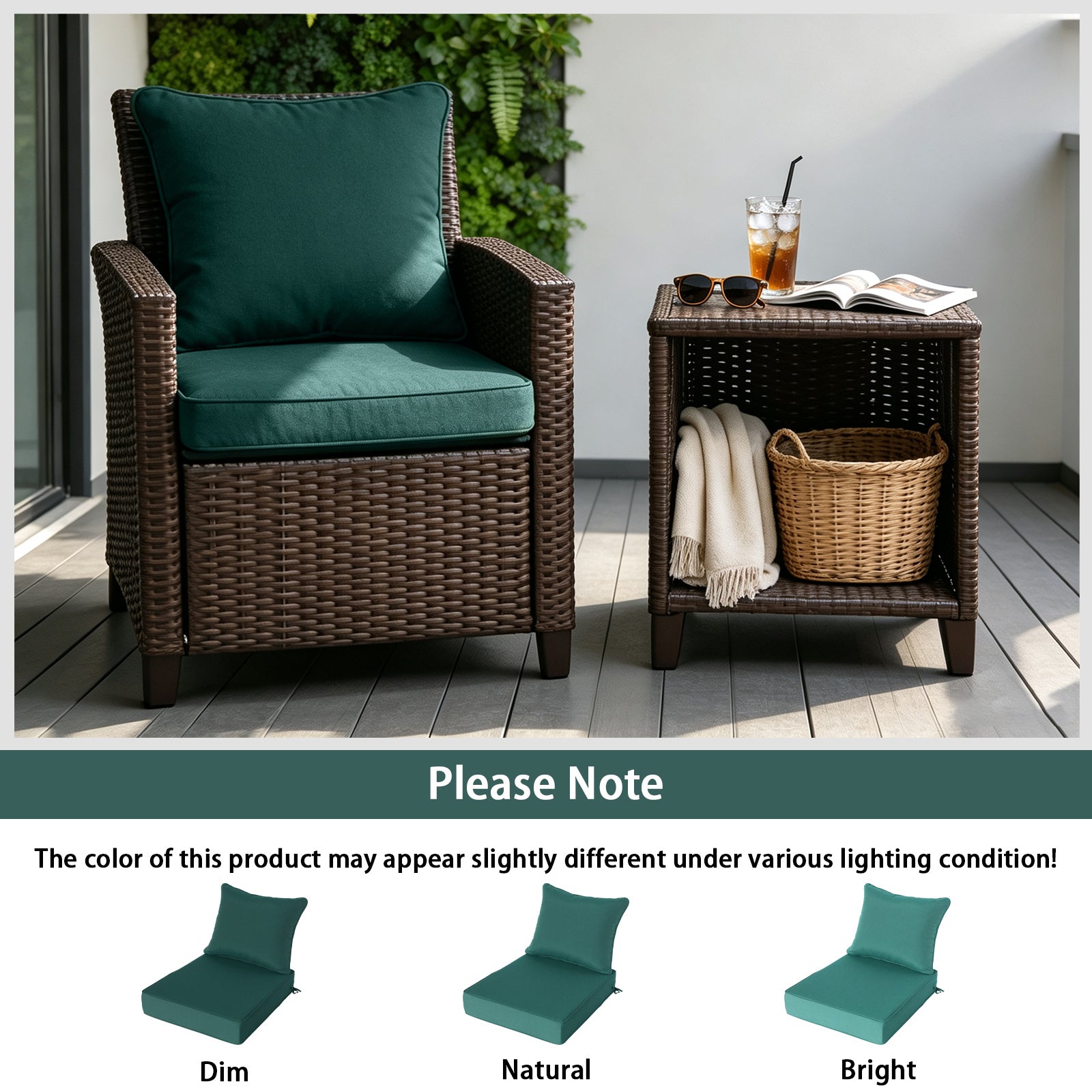 GoodGoods Deep Seat Outdoor Cushion Set 24x28 in - Deep Green lifestyle and product view 6