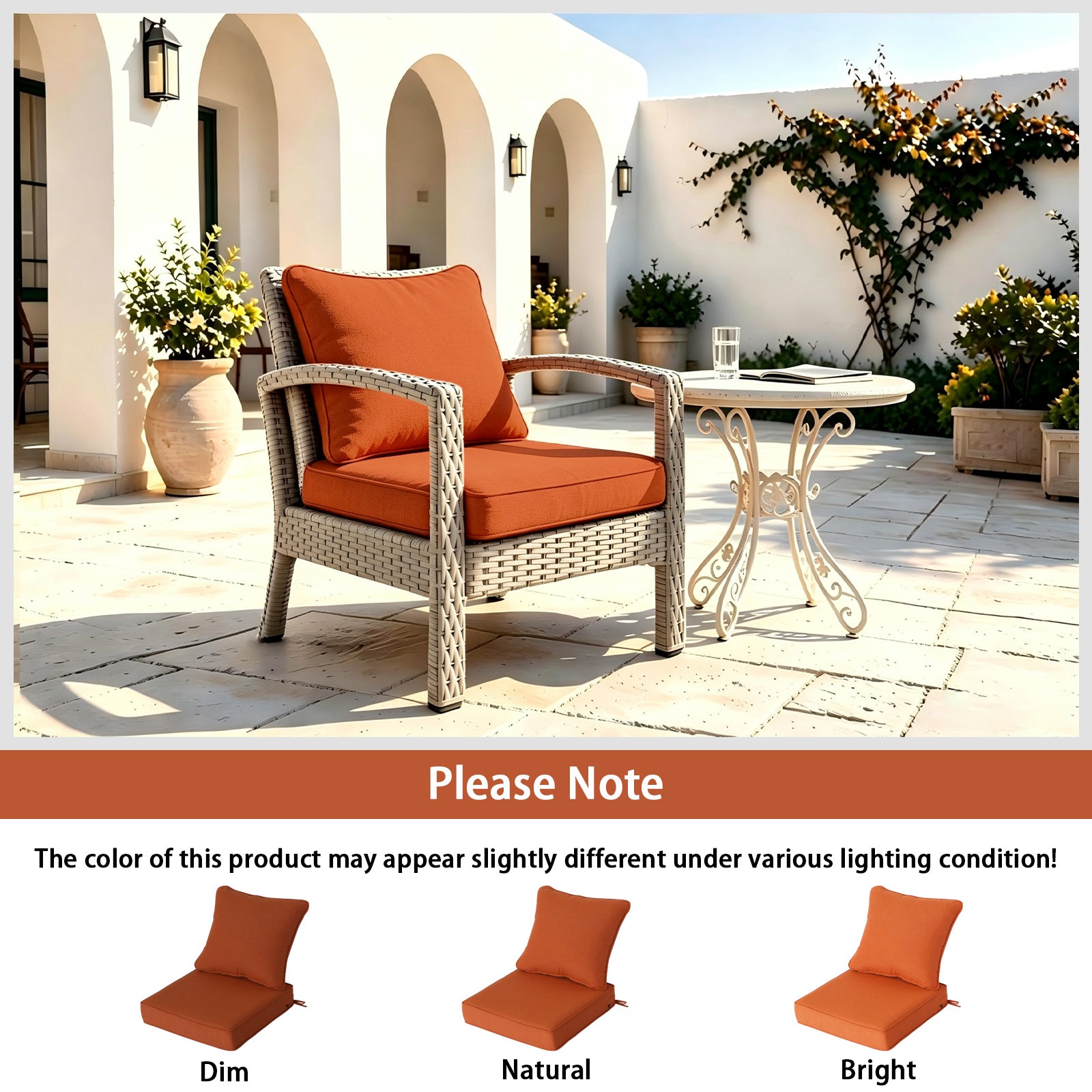GoodGoods Deep Seat Outdoor Cushion Set 22x22 in - Orange lifestyle and product view 9