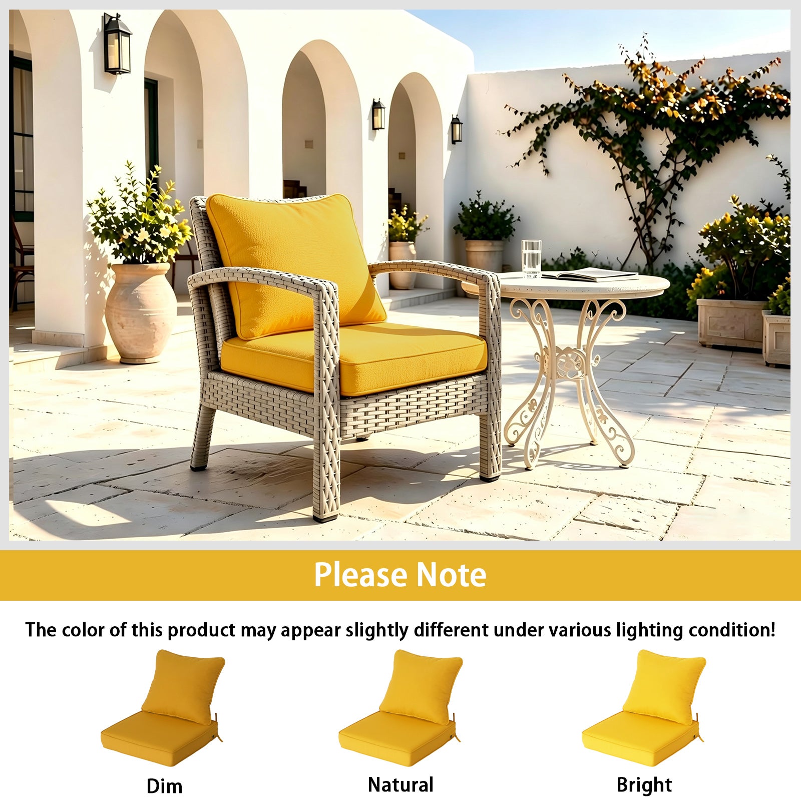 GoodGoods Deep Seat Outdoor Cushion Set 22x22 in - Yellow lifestyle and product view 9