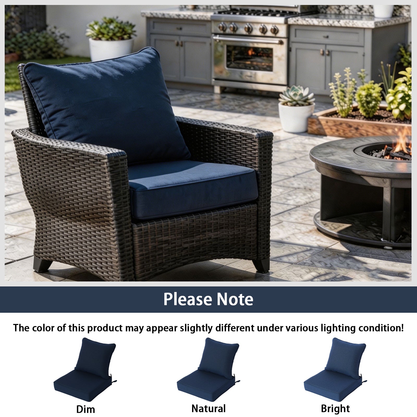 GoodGoods Deep Seat Outdoor Cushion Set 24x24 in - Dark Blue lifestyle and product view 8