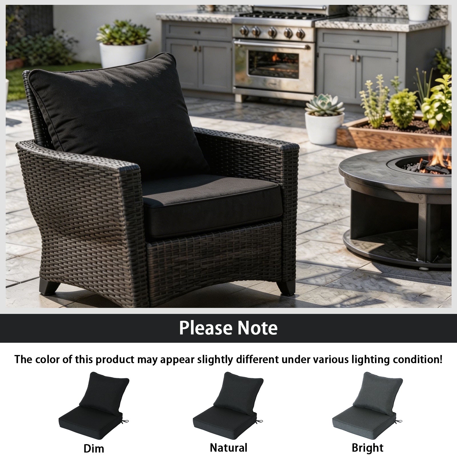 GoodGoods Deep Seat Outdoor Cushion Set 24x24 in - Black lifestyle and product view 8
