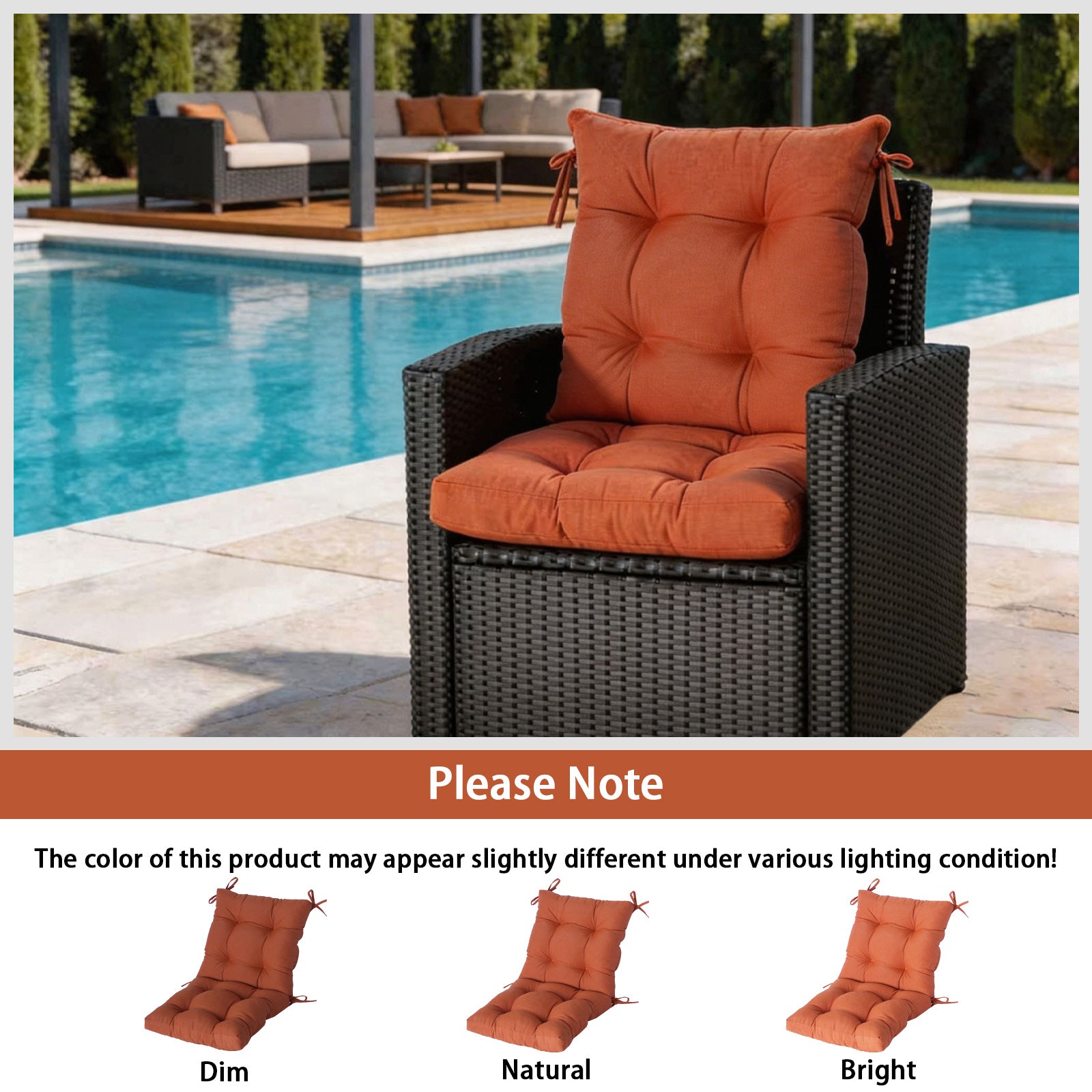 GoodGoods Tufted Outdoor High-Back Chair Cushion 20x40 in - Orange lifestyle and product view 9