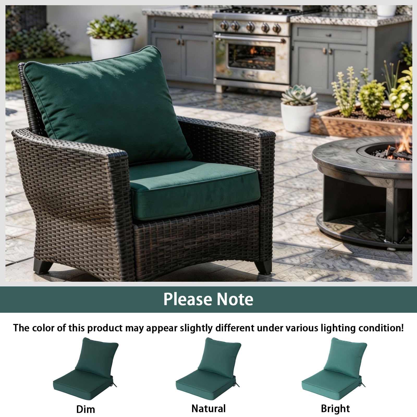GoodGoods Deep Seat Outdoor Cushion Set 24x24 in - Deep Green lifestyle and product view 8