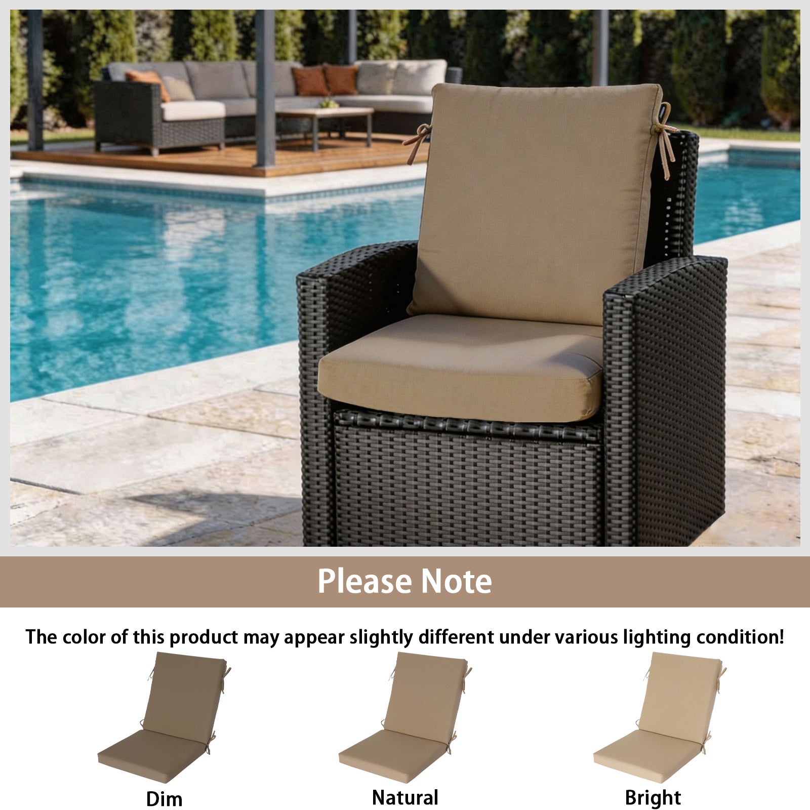 GoodGoods Outdoor High-Back Chair Cushion 22x44 in - Brown lifestyle and product view 9