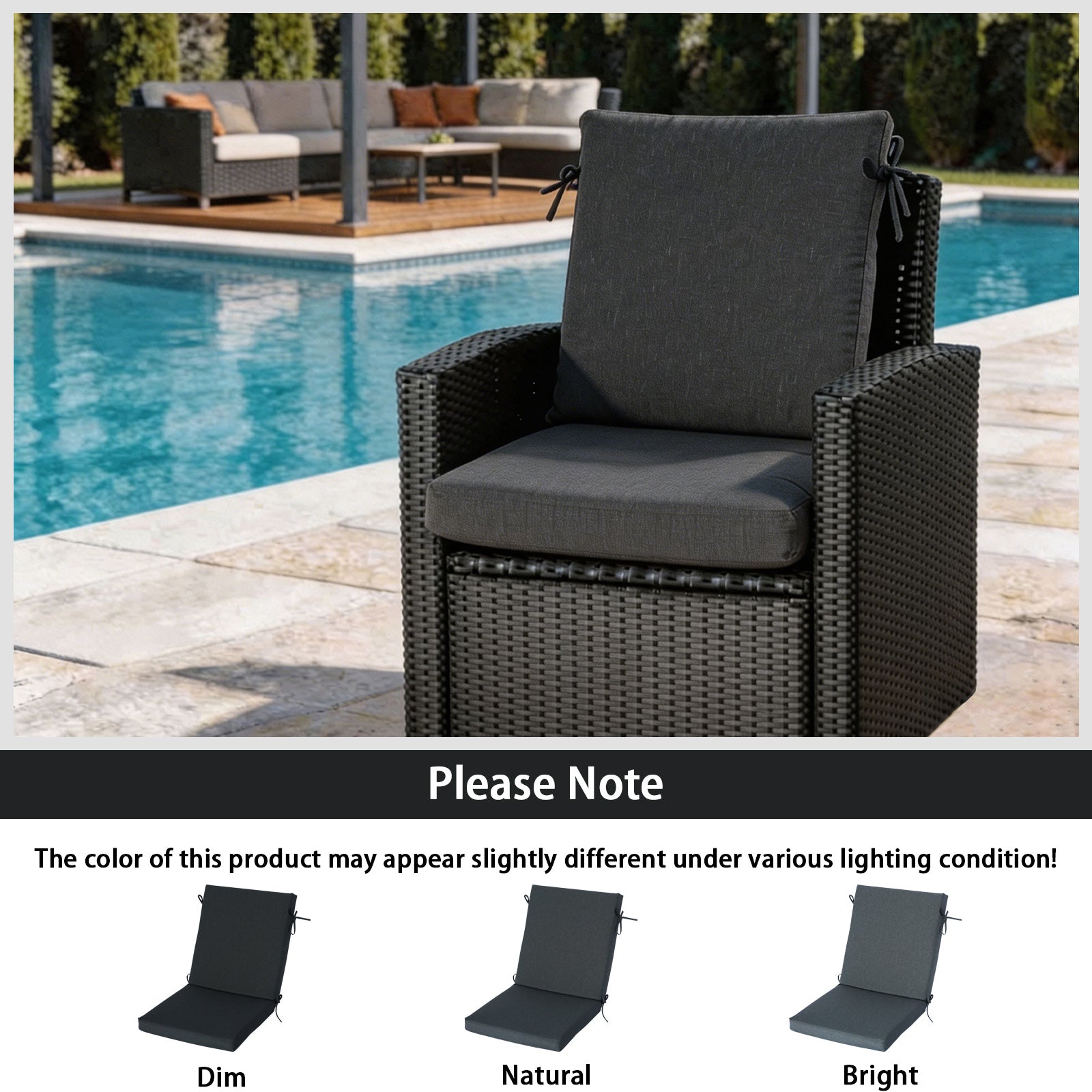 GoodGoods Outdoor High-Back Chair Cushion 22x44 in - Black lifestyle and product view 9