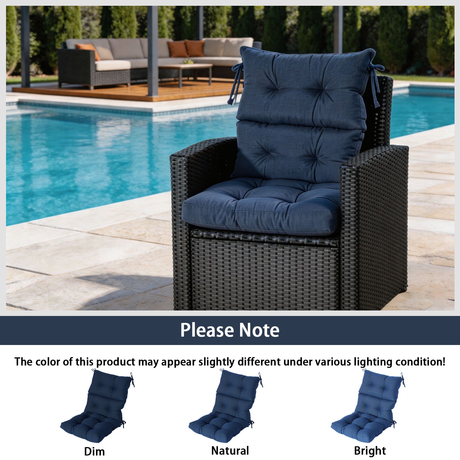 GoodGoods Tufted Outdoor High-Back Chair Cushion 22x44 in - Dark Blue lifestyle and product view 9