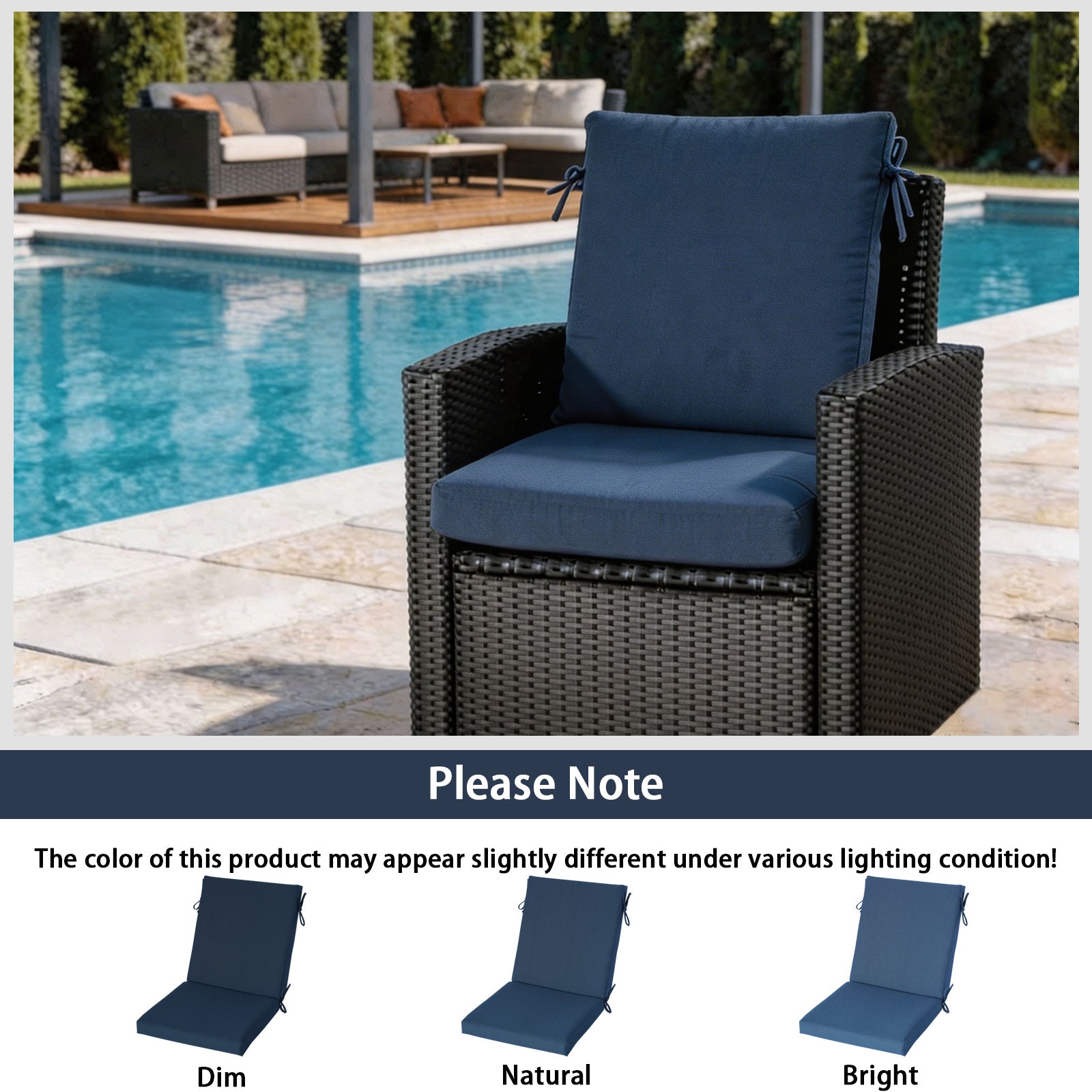 GoodGoods Outdoor High-Back Chair Cushion 22x44 in - Dark Blue lifestyle and product view 9