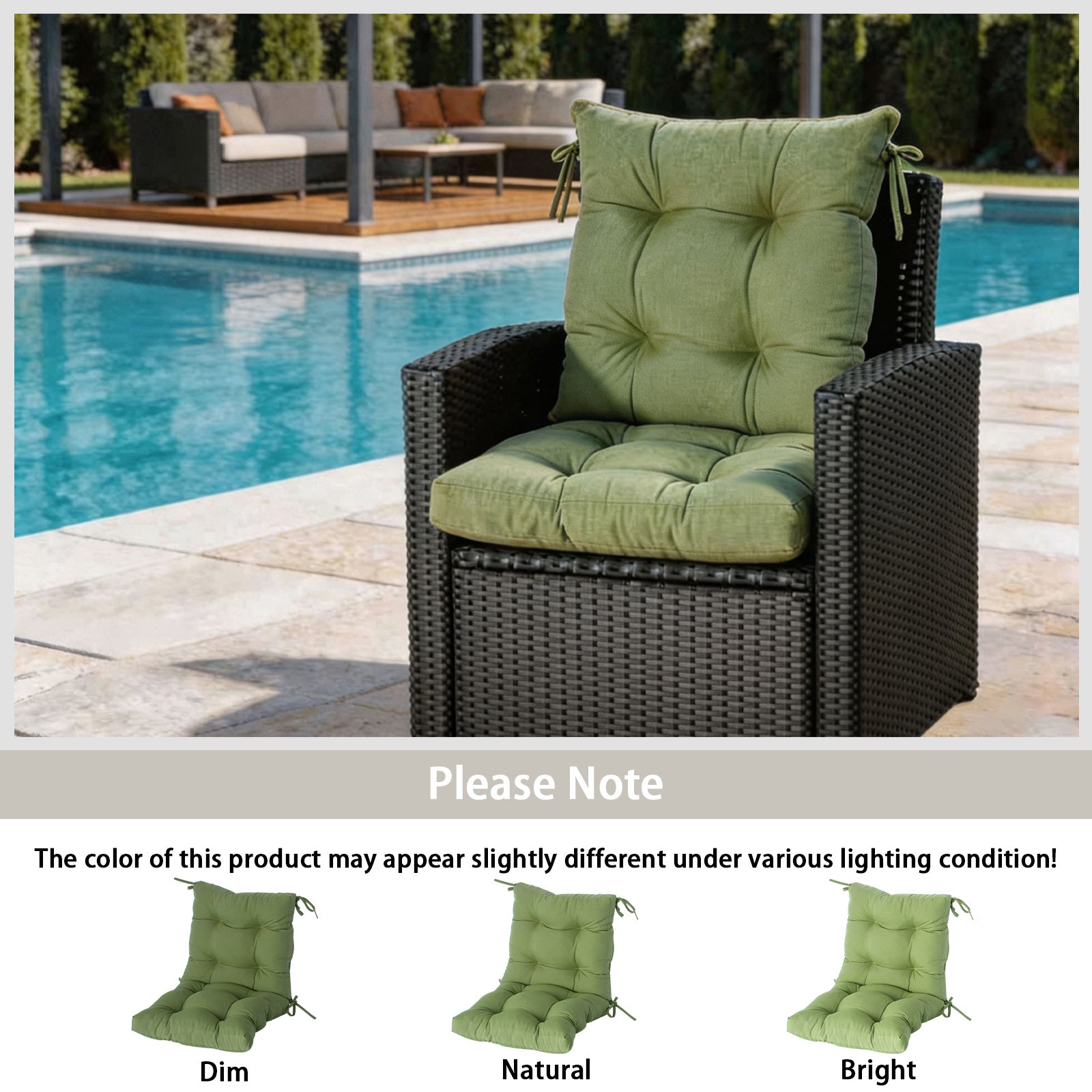 GoodGoods Tufted Outdoor High-Back Chair Cushion 20x40 in - Light Green lifestyle and product view 9