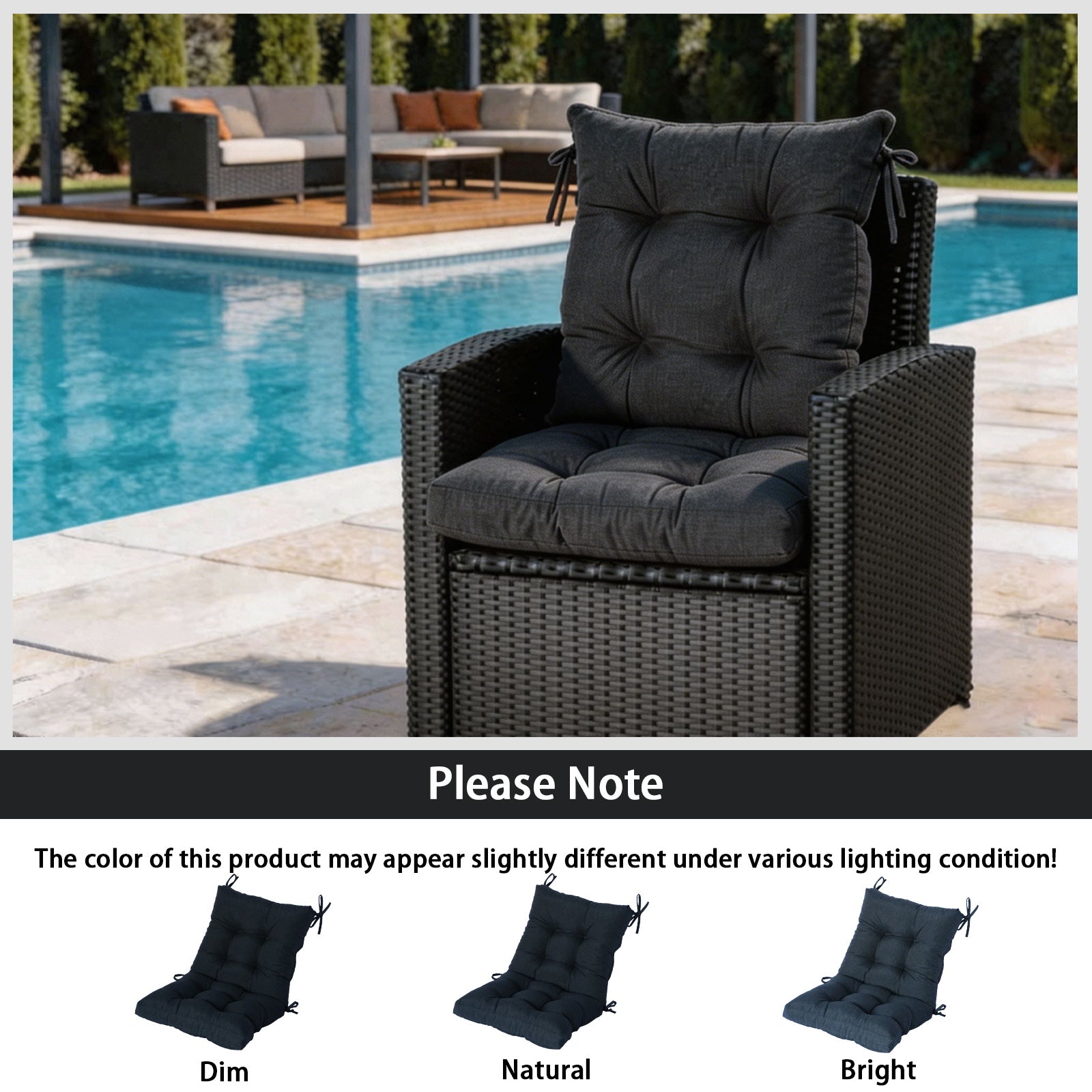 GoodGoods Tufted Outdoor High-Back Chair Cushion 20x40 in - Black lifestyle and product view 9