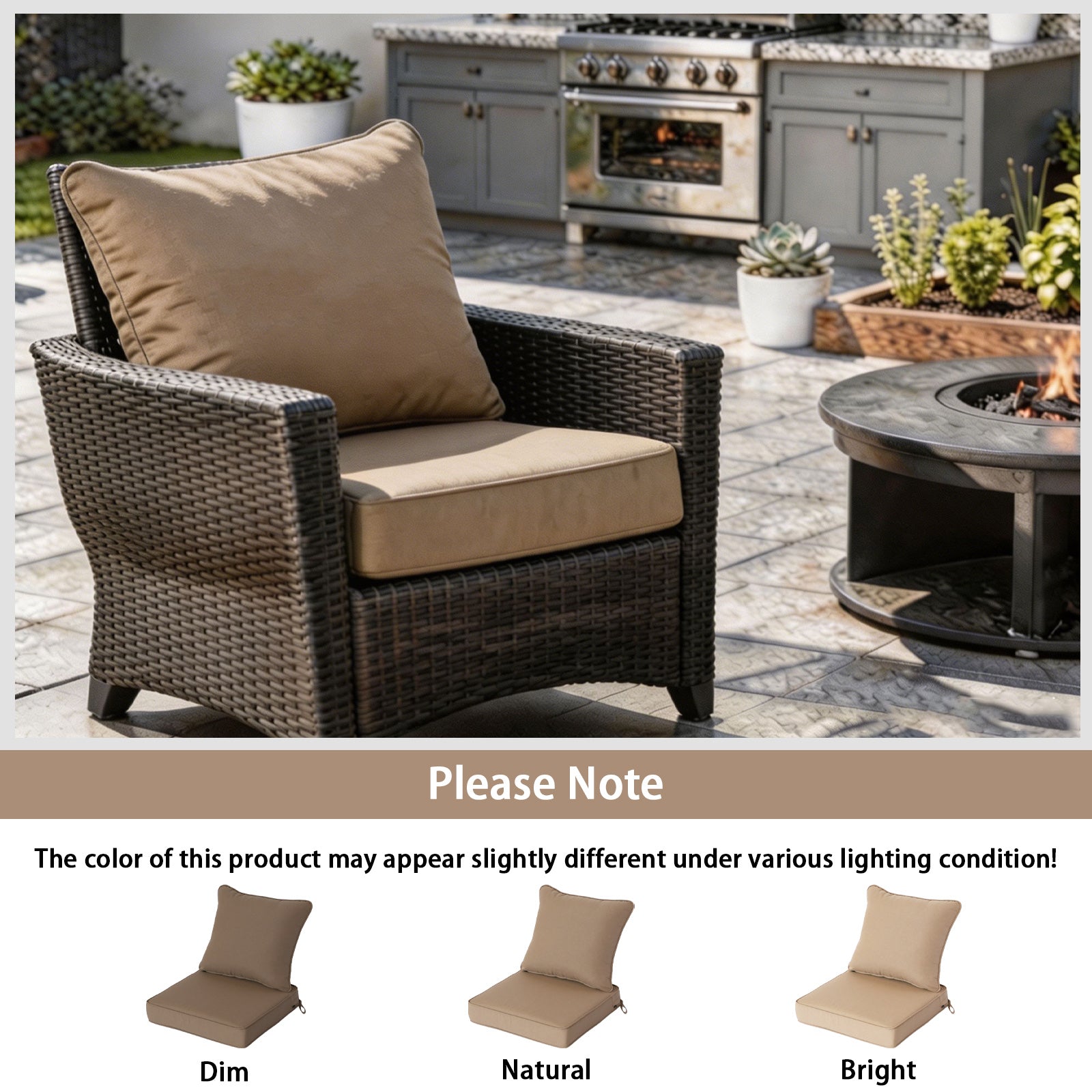 GoodGoods Deep Seat Outdoor Cushion Set 24x24 in - Brown lifestyle and product view 8