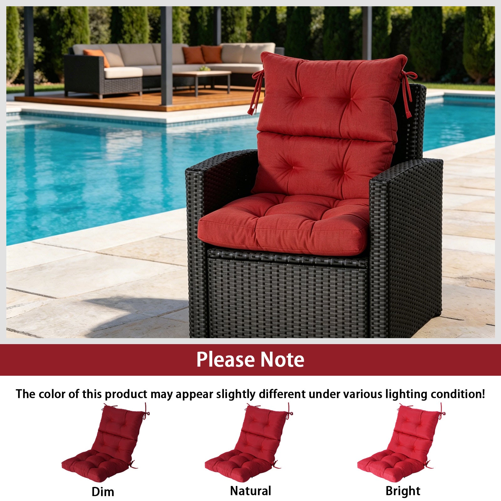 GoodGoods Tufted Outdoor High-Back Chair Cushion 22x44 in - Red lifestyle and product view 9