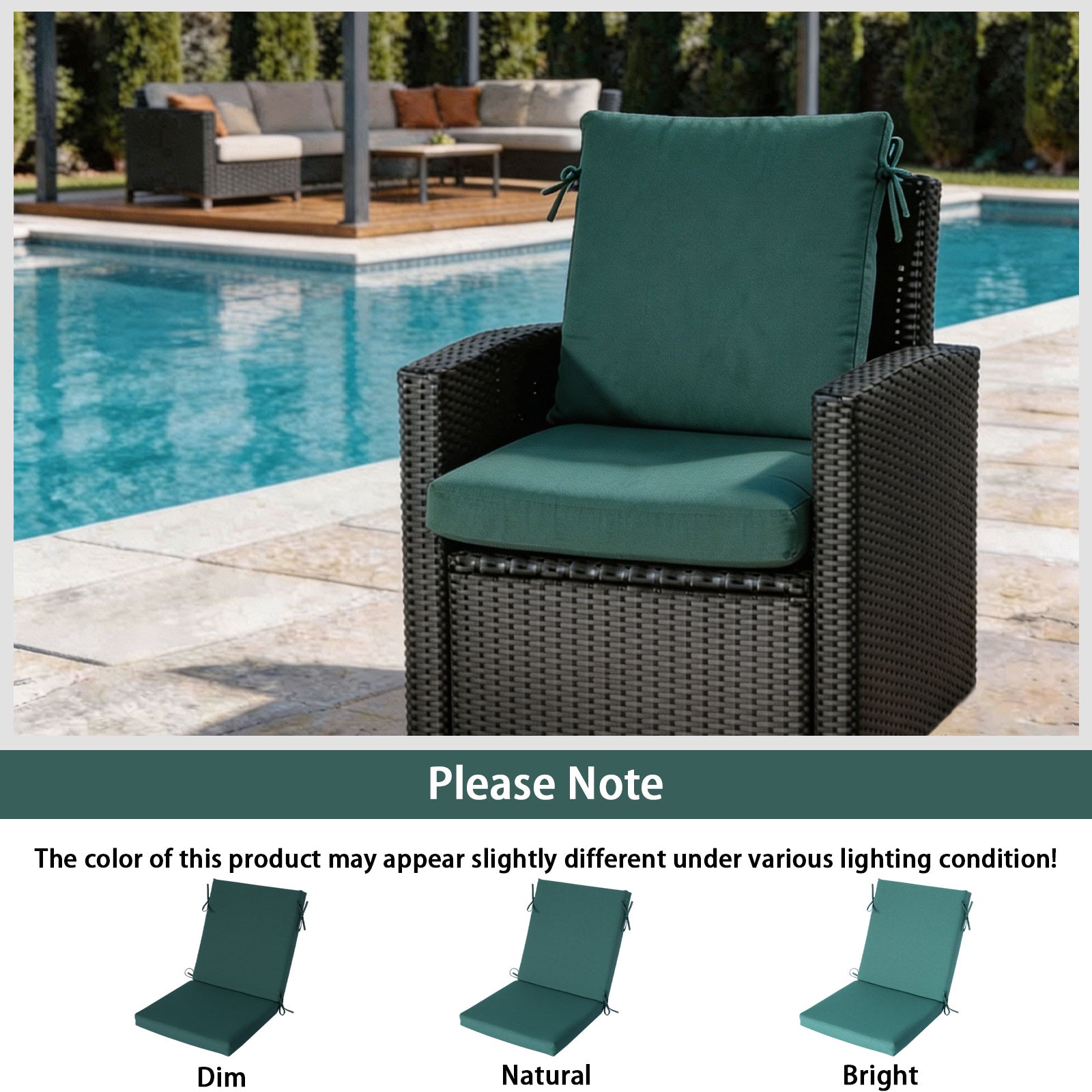 GoodGoods Outdoor High-Back Chair Cushion 22x44 in - Deep Green lifestyle and product view 9