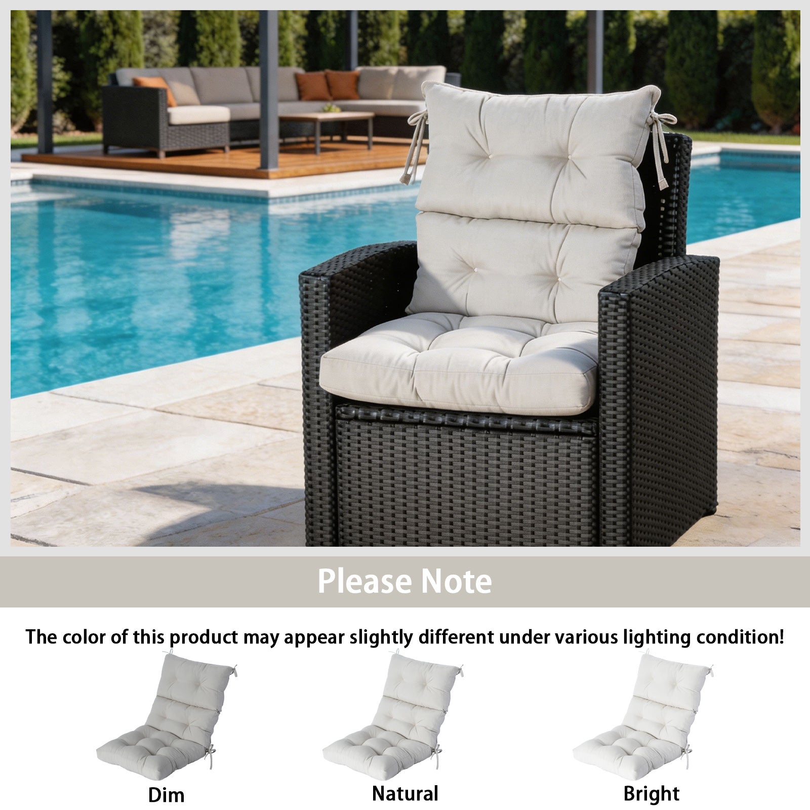 GoodGoods Tufted Outdoor High-Back Chair Cushion 22x44 in - Beige lifestyle and product view 9