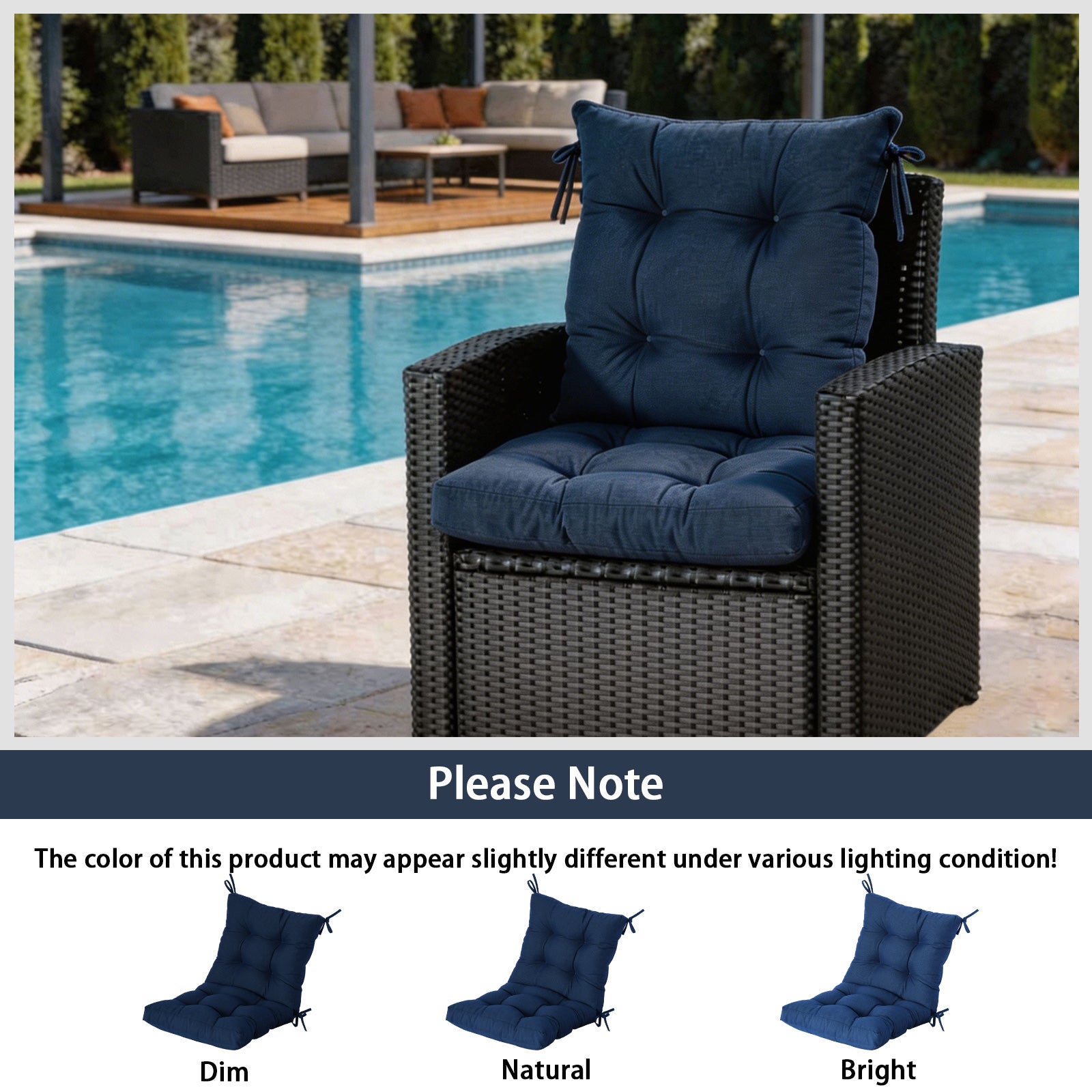 GoodGoods Tufted Outdoor High-Back Chair Cushion 20x40 in - Dark Blue lifestyle and product view 9