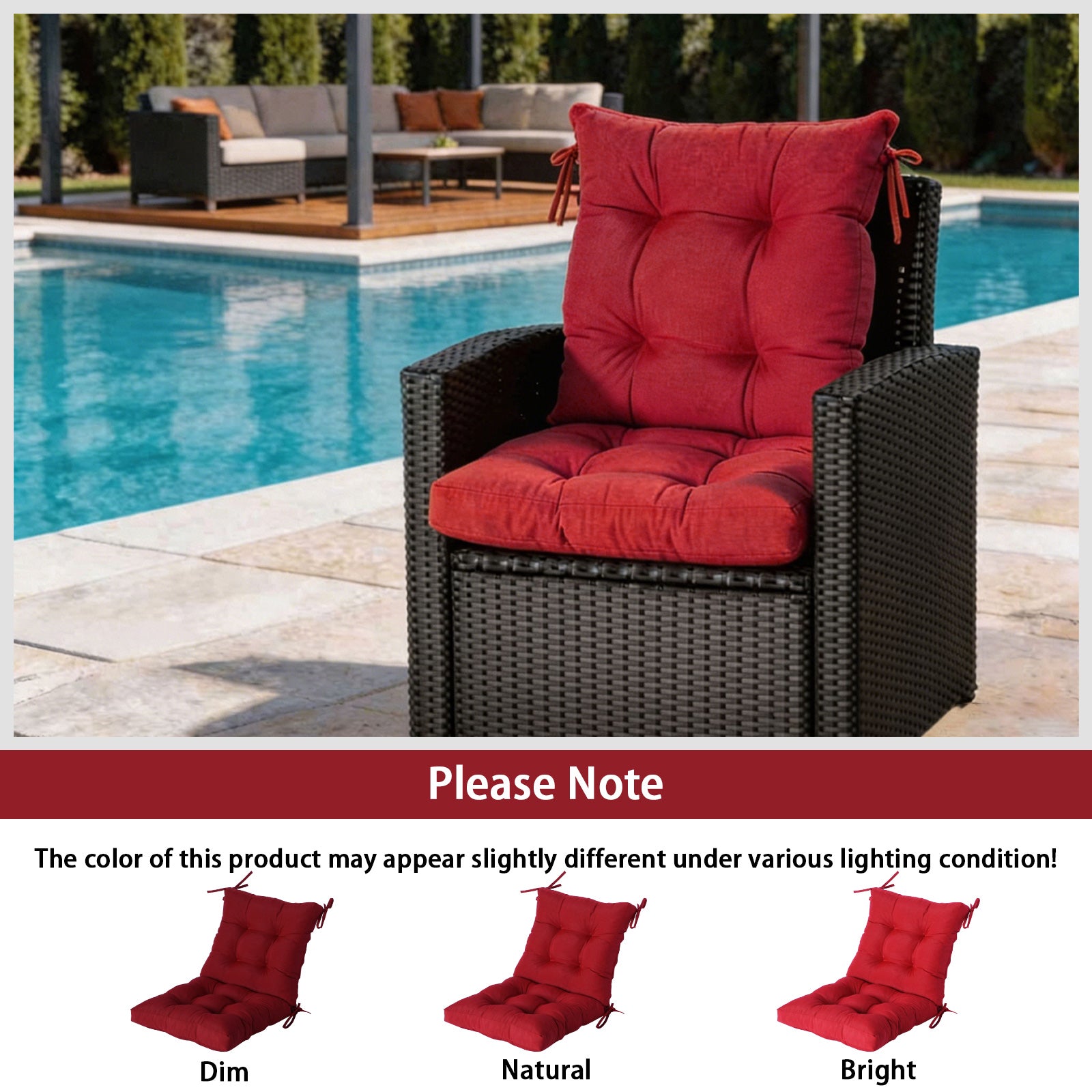 GoodGoods Tufted Outdoor High-Back Chair Cushion 18x36 in - Red lifestyle and product view 9