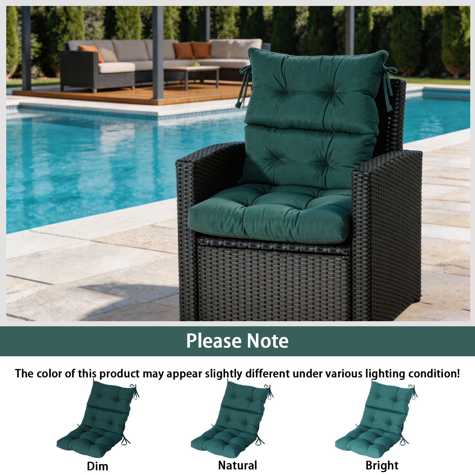 GoodGoods Tufted Outdoor High-Back Chair Cushion 22x44 in - Deep Green lifestyle and product view 9