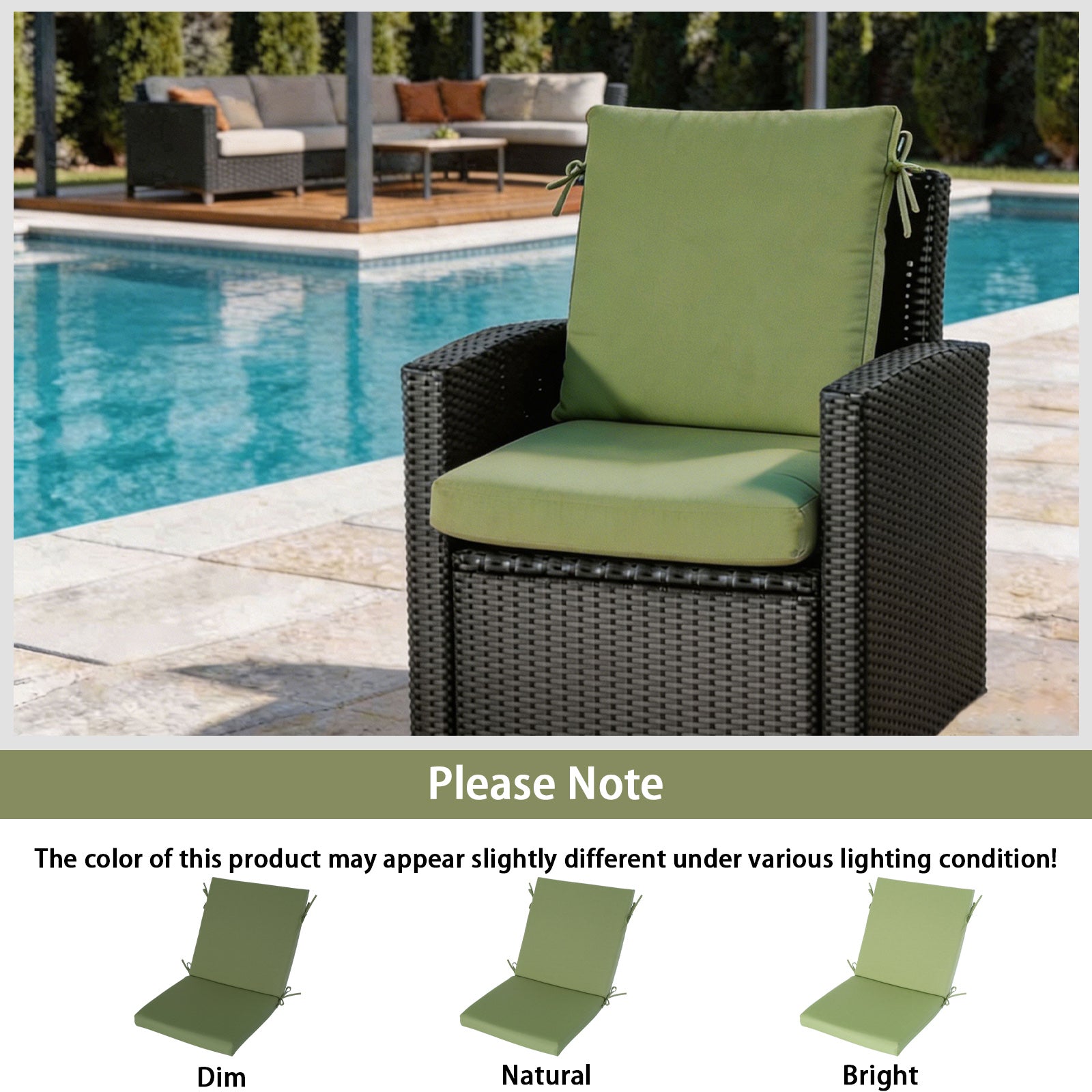 GoodGoods Outdoor High-Back Chair Cushion 22x44 in - Light Green lifestyle and product view 9