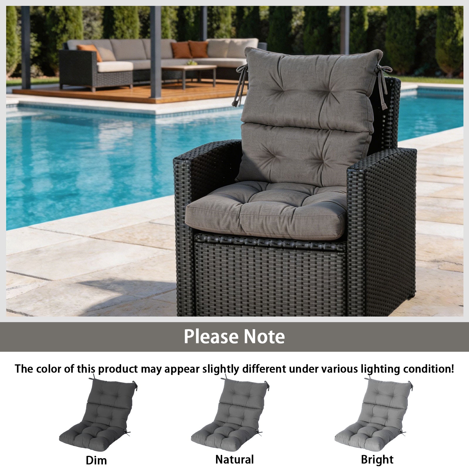 GoodGoods Tufted Outdoor High-Back Chair Cushion 22x44 in - Gray lifestyle and product view 9