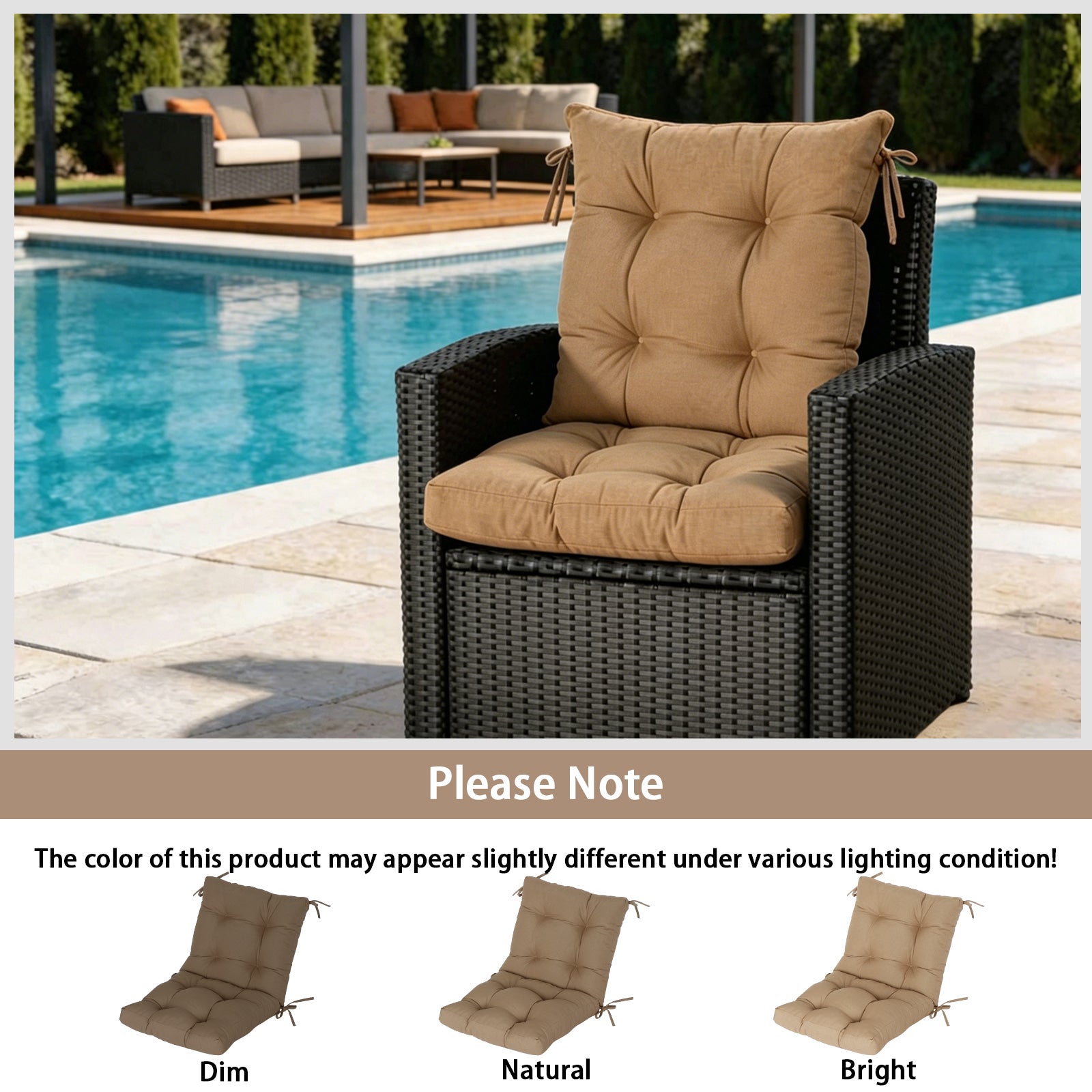 GoodGoods Tufted Outdoor High-Back Chair Cushion 20x40 in - Brown lifestyle and product view 9
