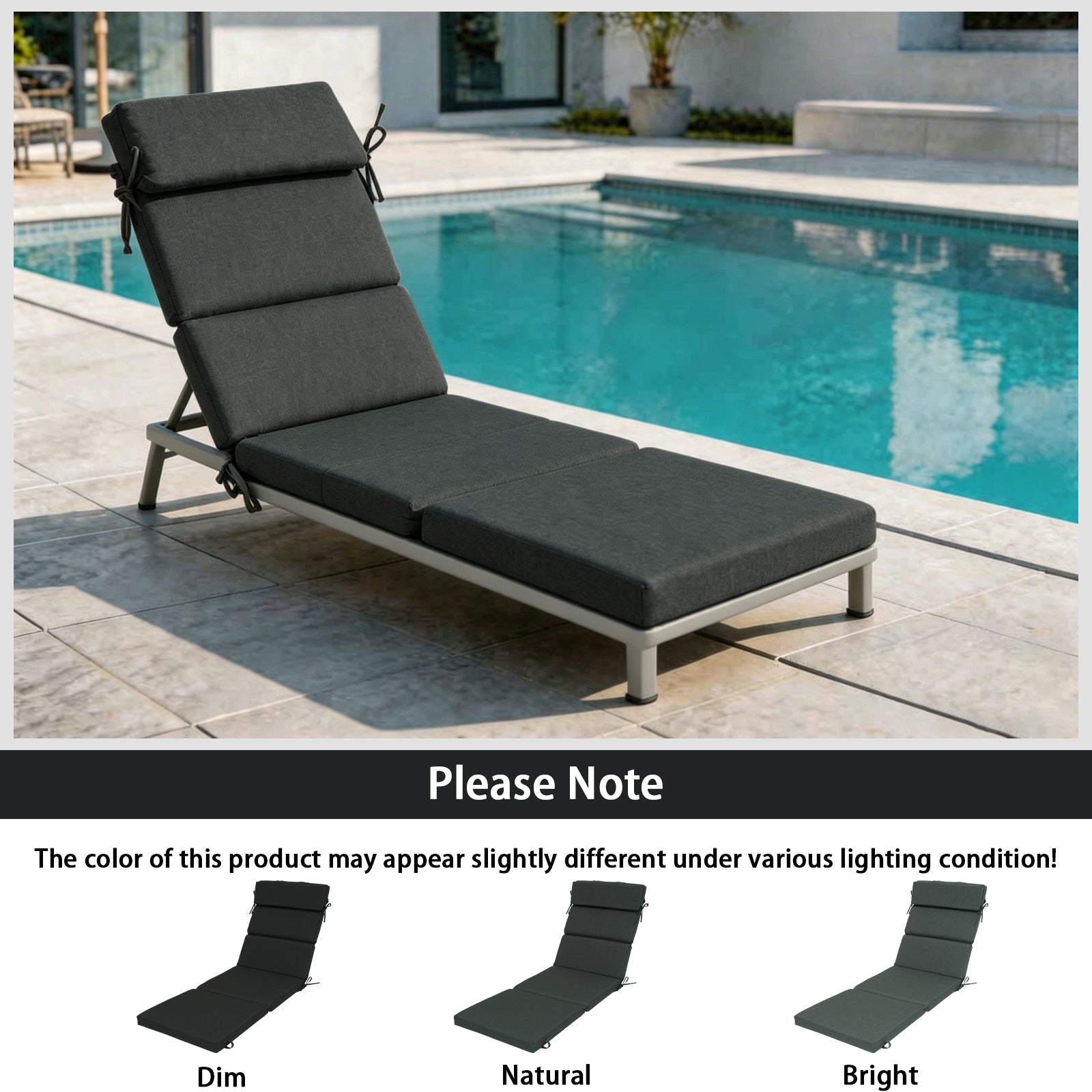 GoodGoods Outdoor Chaise Lounge Cushion 25x77 in - Black lifestyle and product view 9