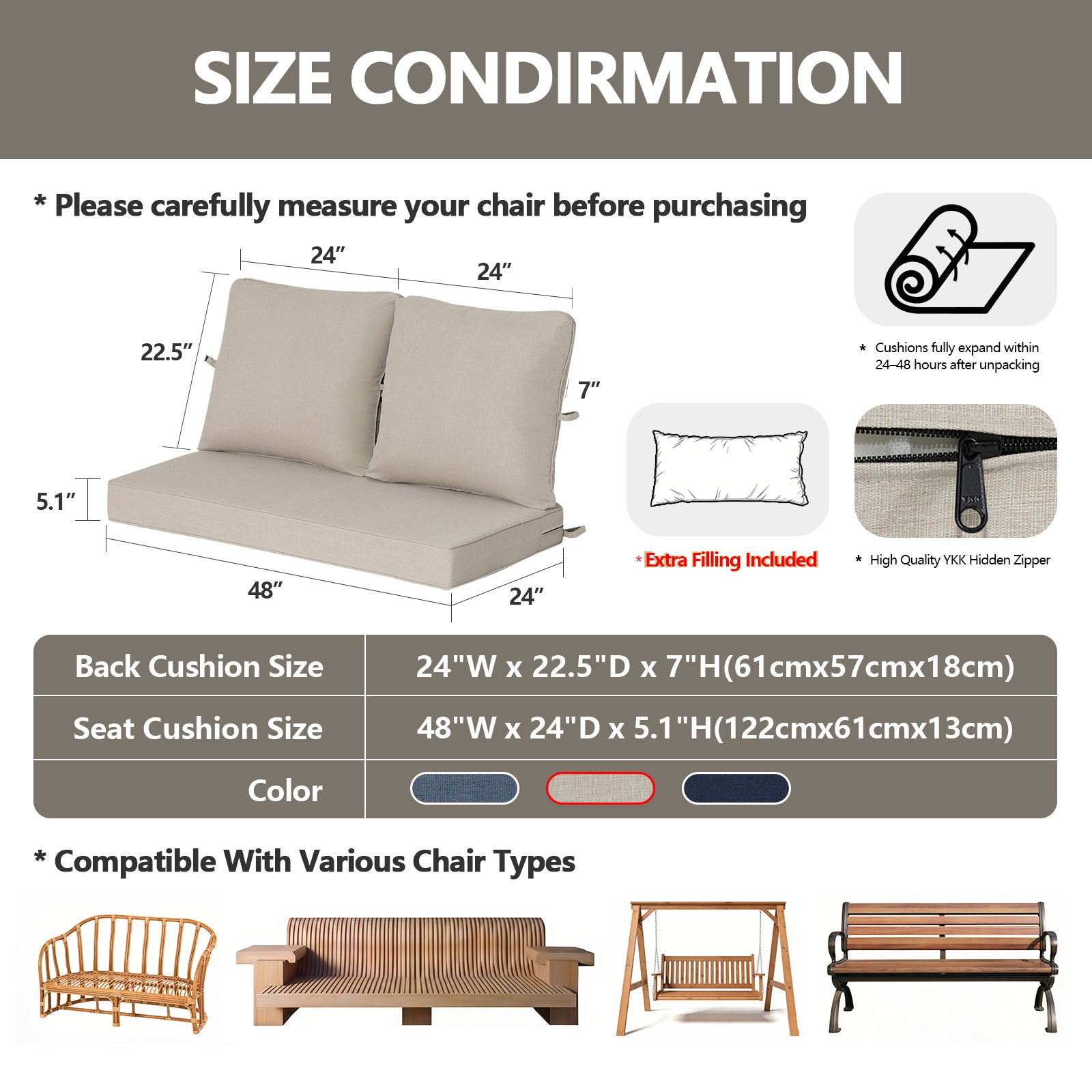 GoodGoods Classic Outdoor Loveseat Cushion 48x24 in-Everyday Polyester