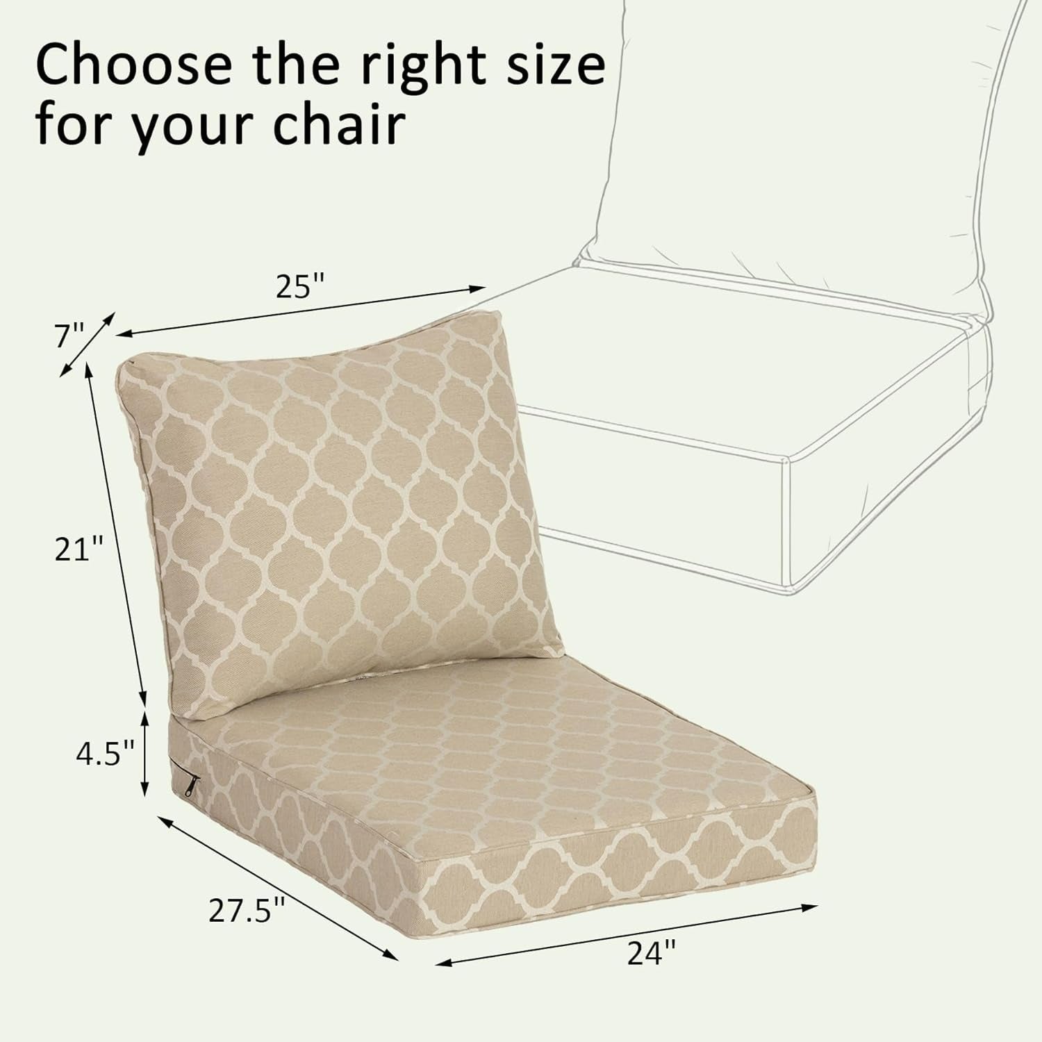 Deep Seat Outdoor Lounge Cushion 24x27.5 in 2 Packs - Toffee Trellis