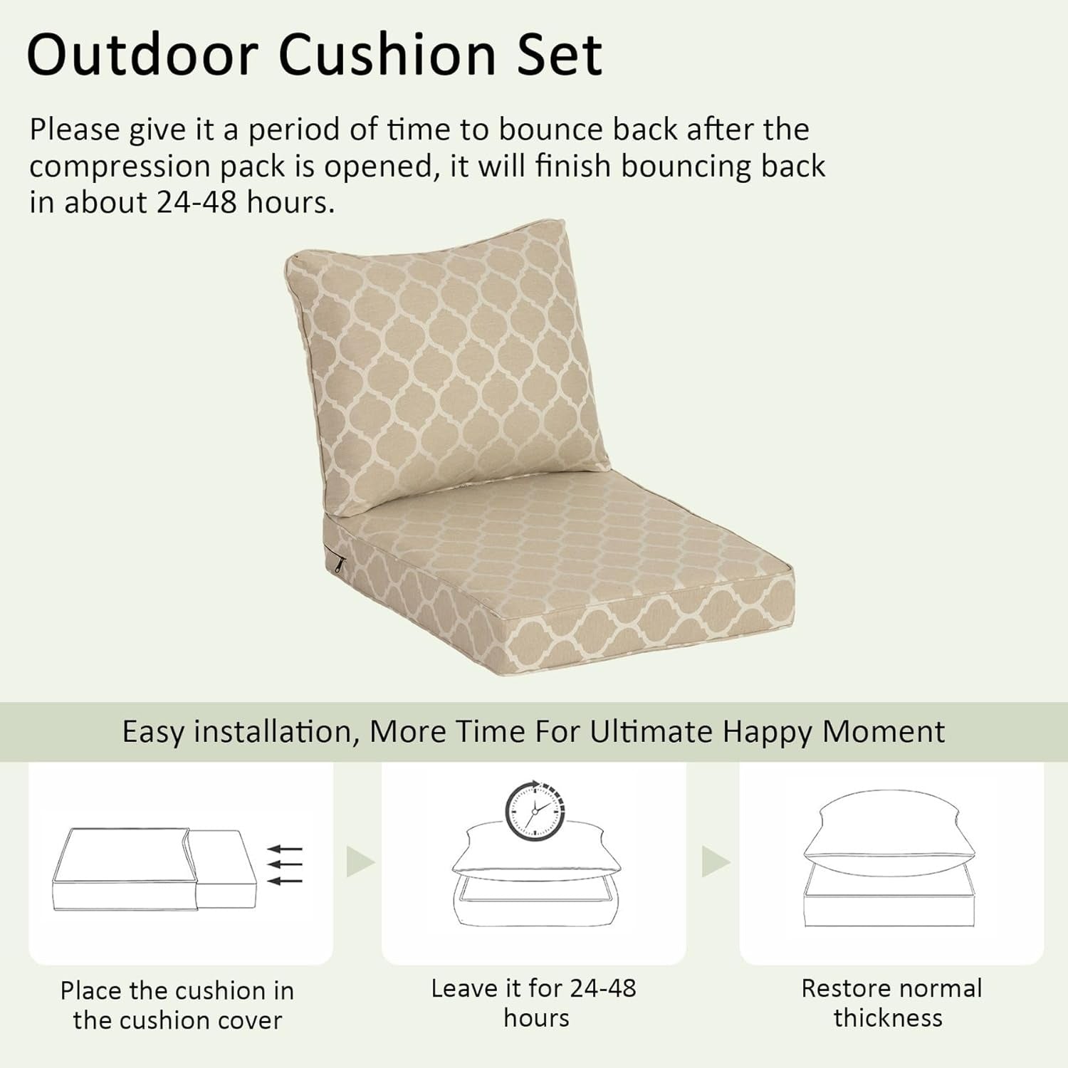 Deep Seat Outdoor Lounge Cushion 24x27.5 in 2 Packs - Toffee Trellis