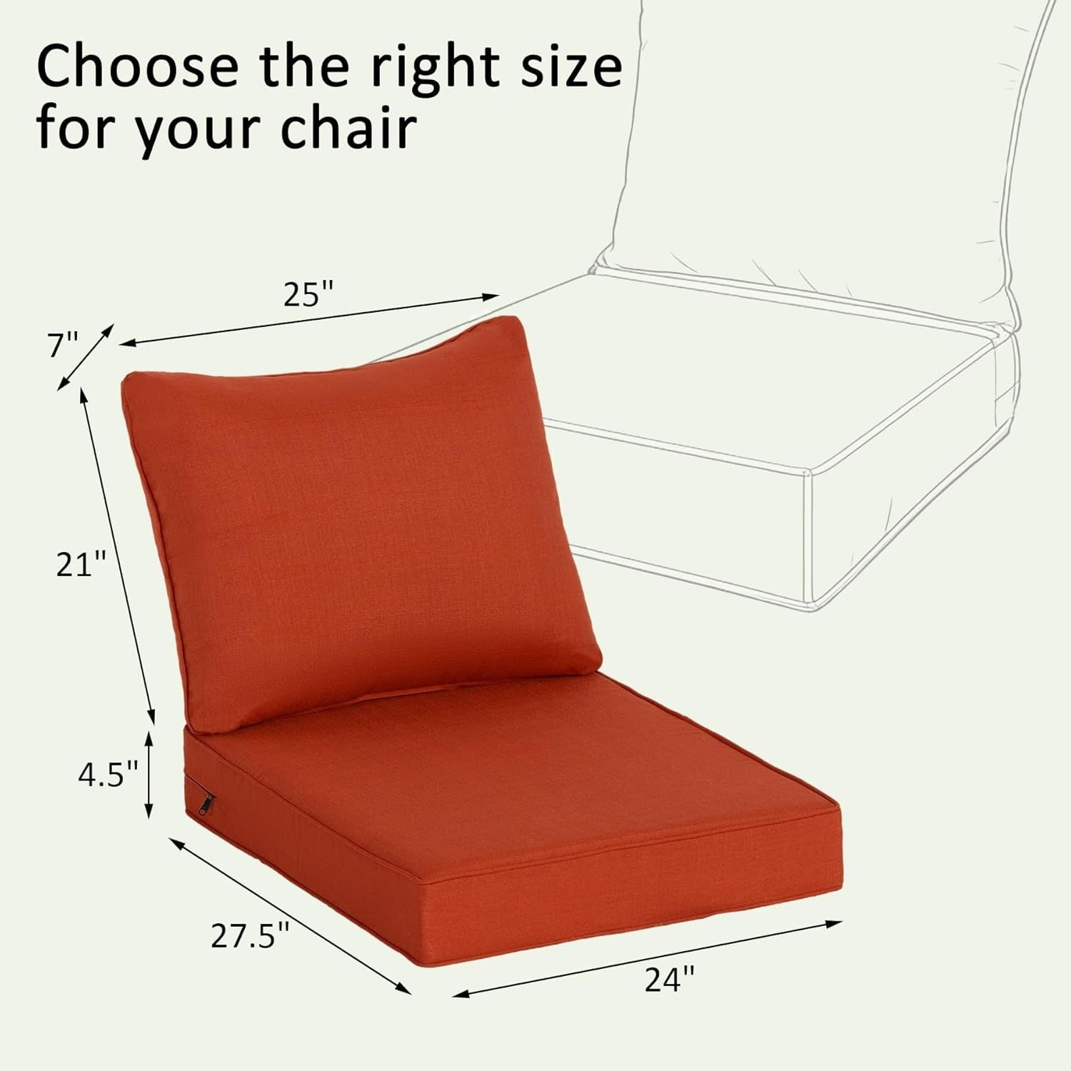 Premium Deep Seat Patio Cushion 24x27.5 in 2 Packs - Quarry Red