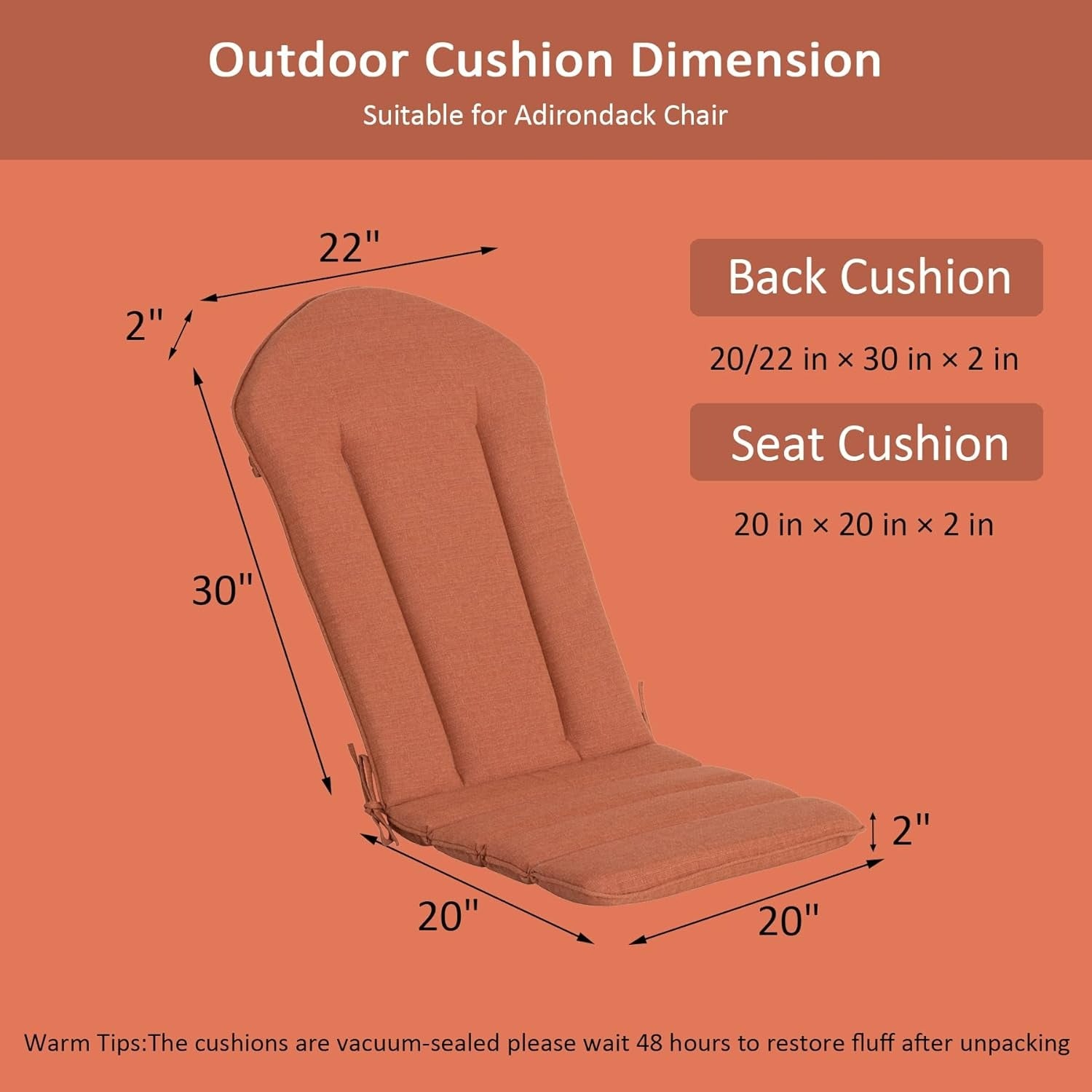 GoodGoods Premium Adirondack & Rocking Chair Cushions (Set of 2) - 50" x 20"